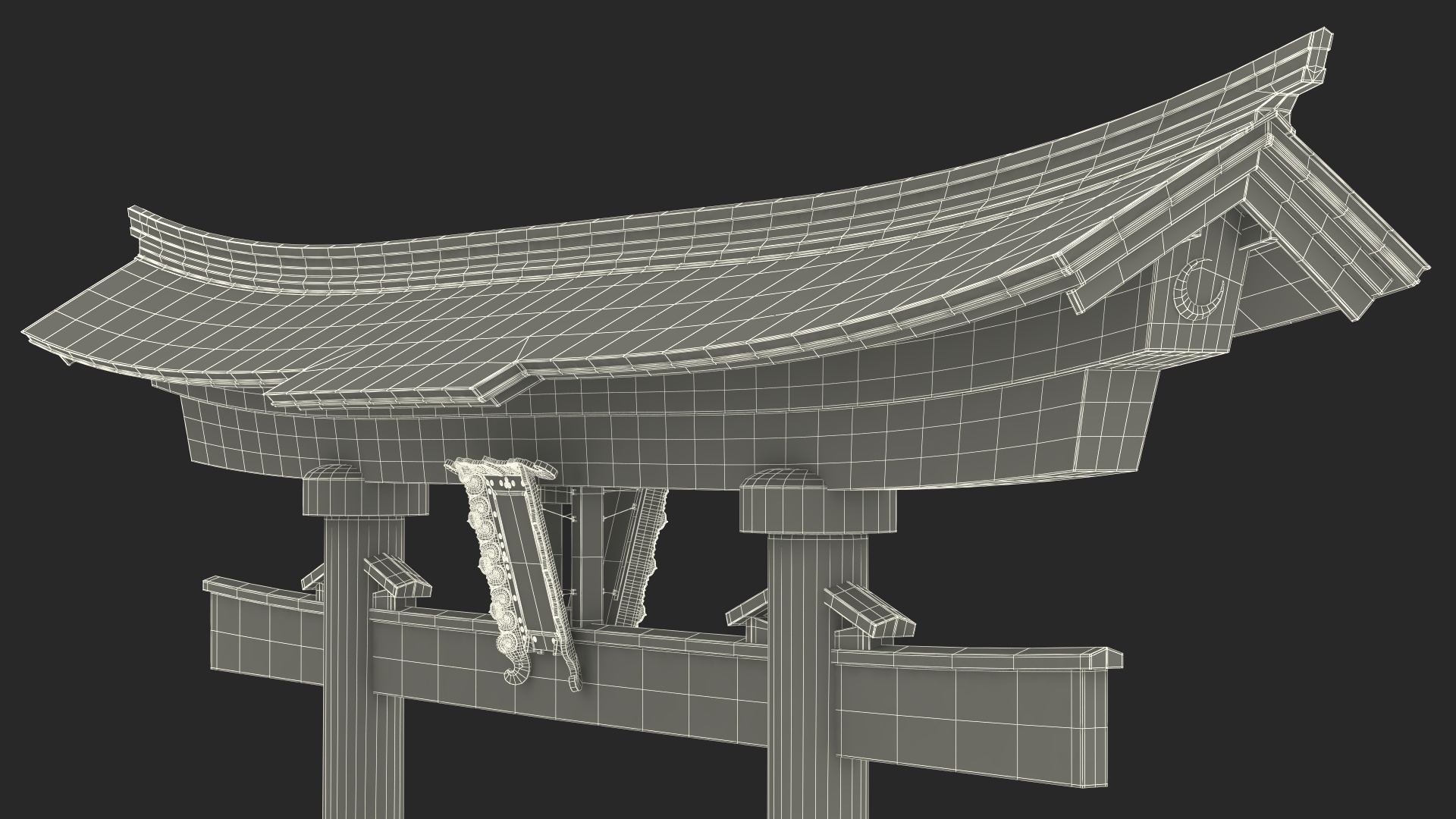 3D Torii Gate with Bridge and Stone Lanterns