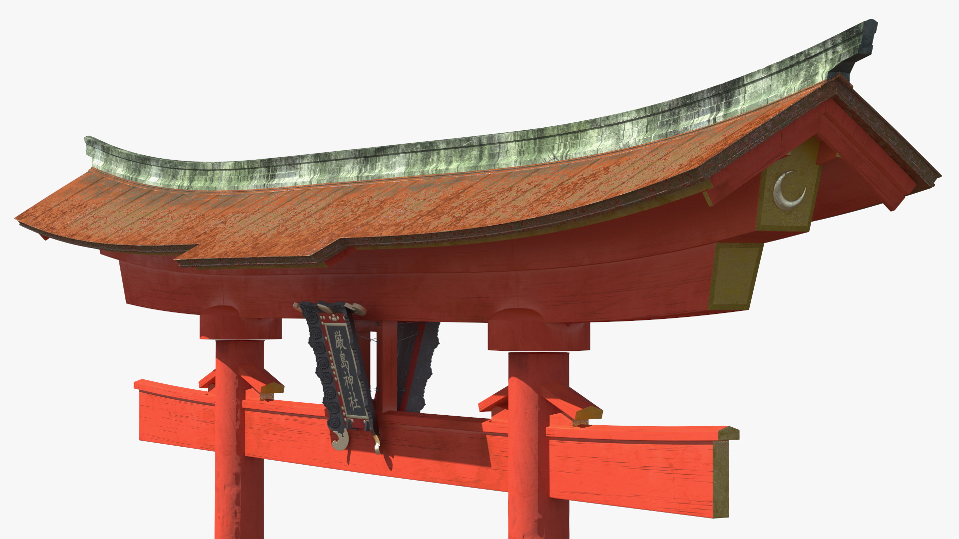 3D Torii Gate with Bridge and Stone Lanterns