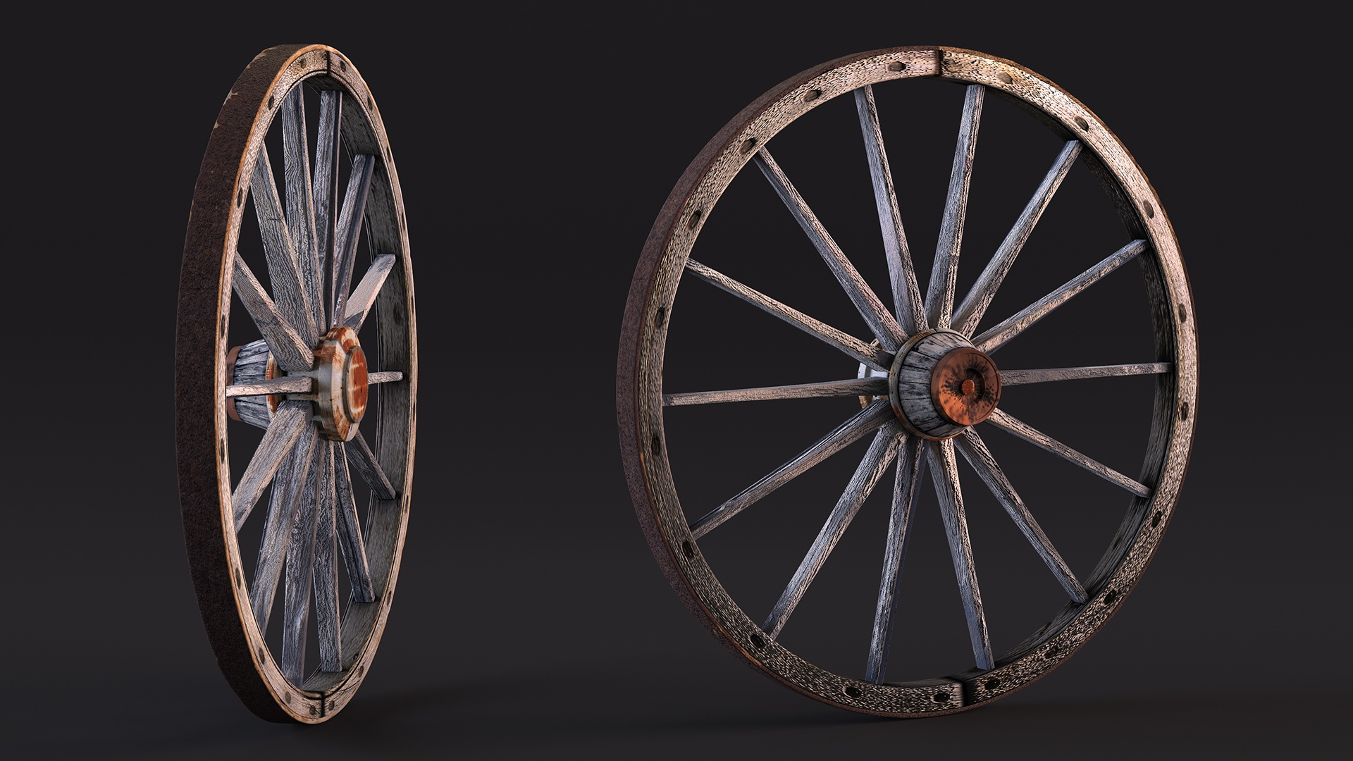 Rustic Old Wooden Wagon Wheel 3D model