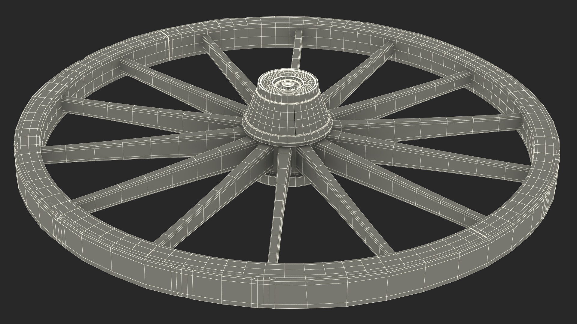 Rustic Old Wooden Wagon Wheel 3D model