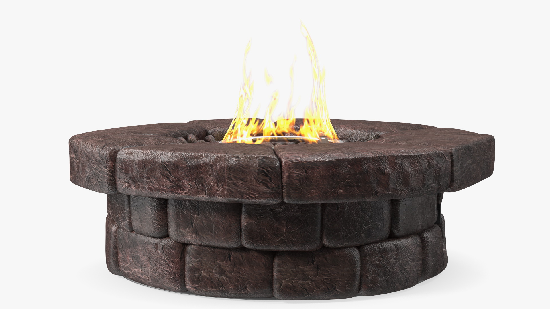 3D Round Stone Gas Fire Pit Table with Flame