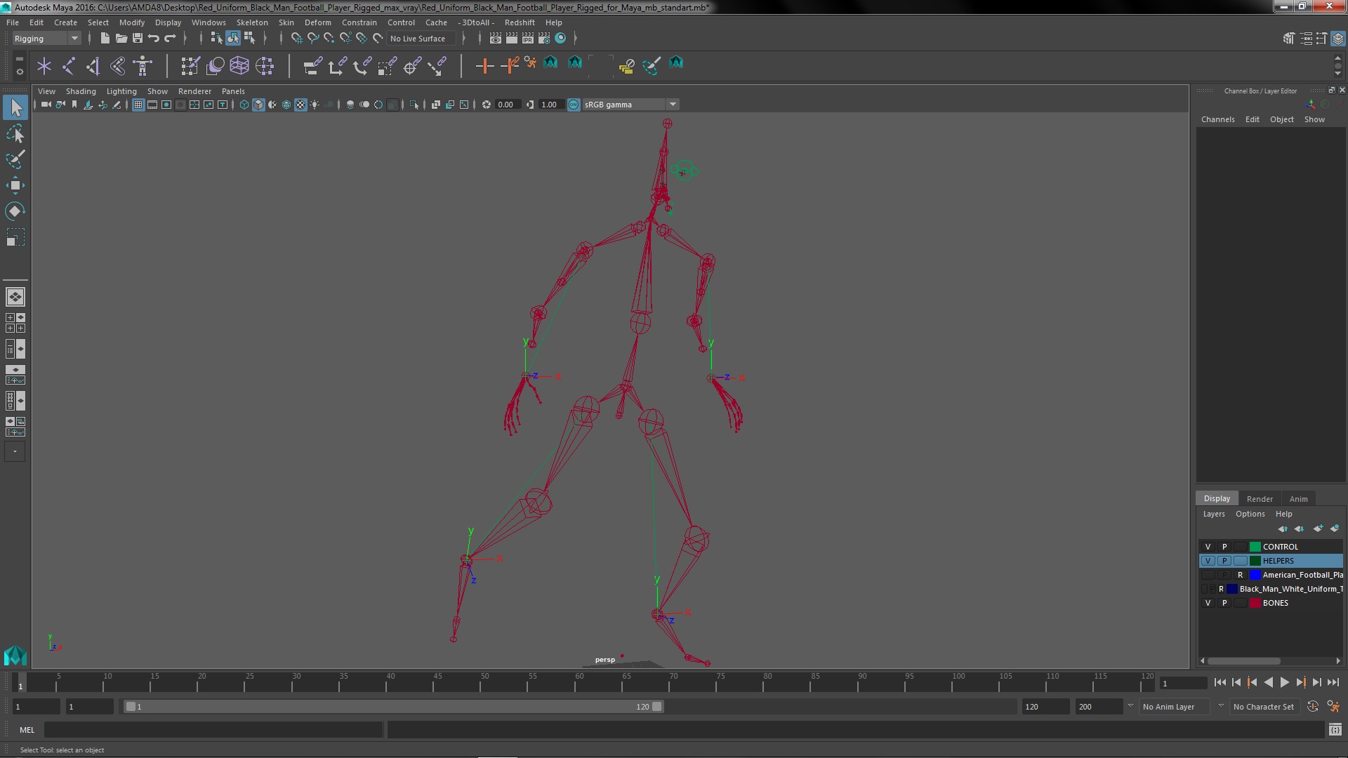 3D Red Uniform Black Man Football Player Rigged for Maya model