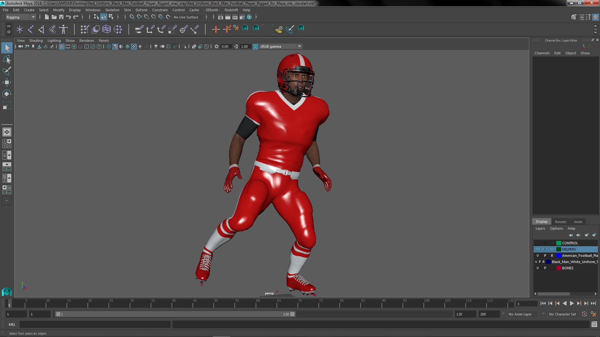 3D Red Uniform Black Man Football Player Rigged for Maya model