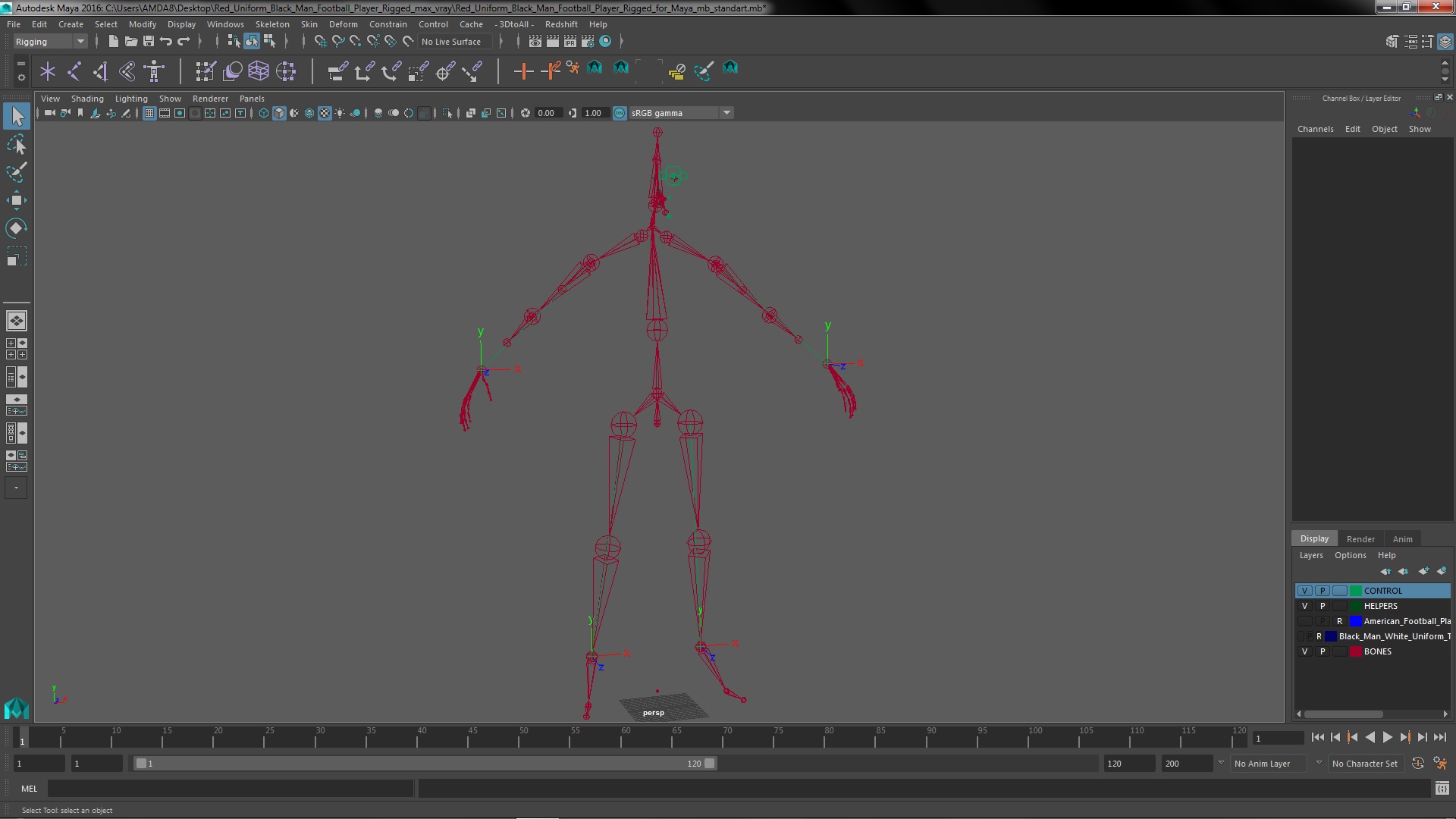 3D Red Uniform Black Man Football Player Rigged for Maya model