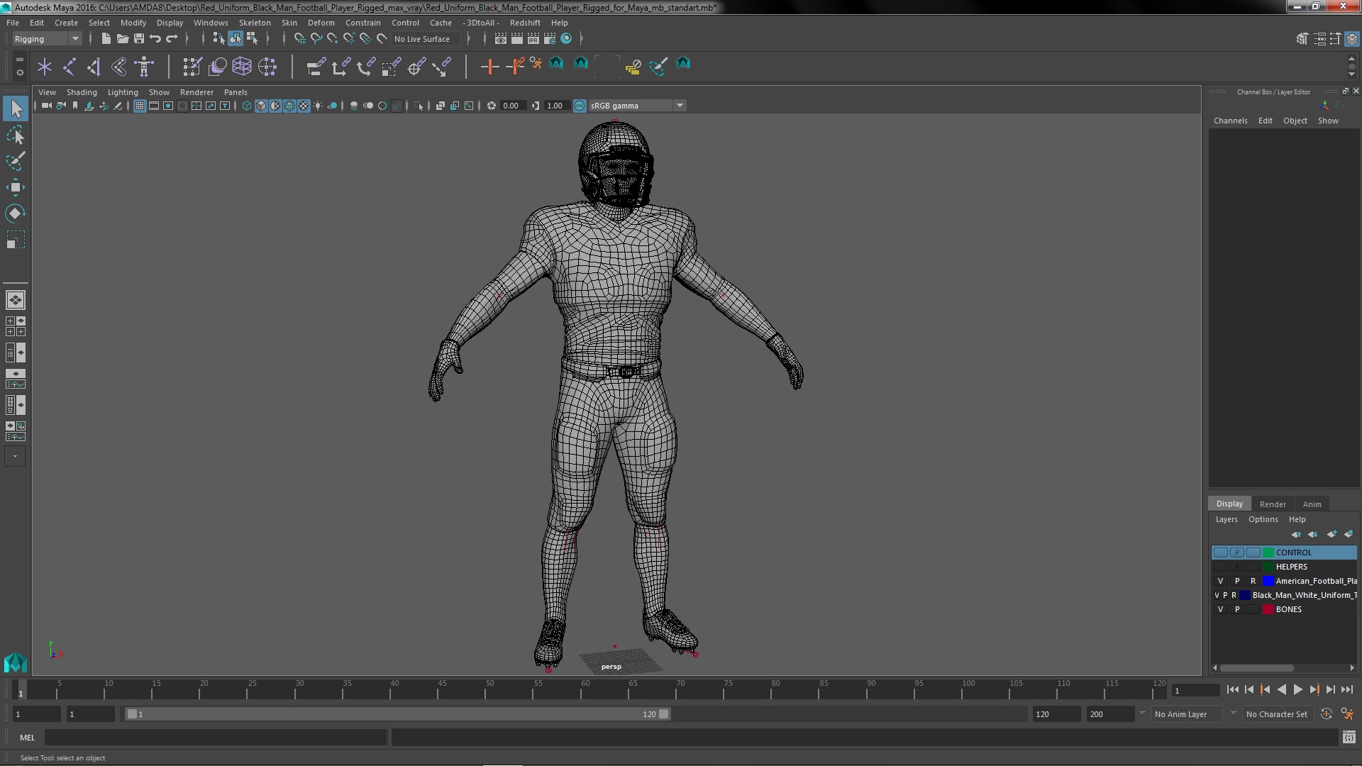 3D Red Uniform Black Man Football Player Rigged for Maya model