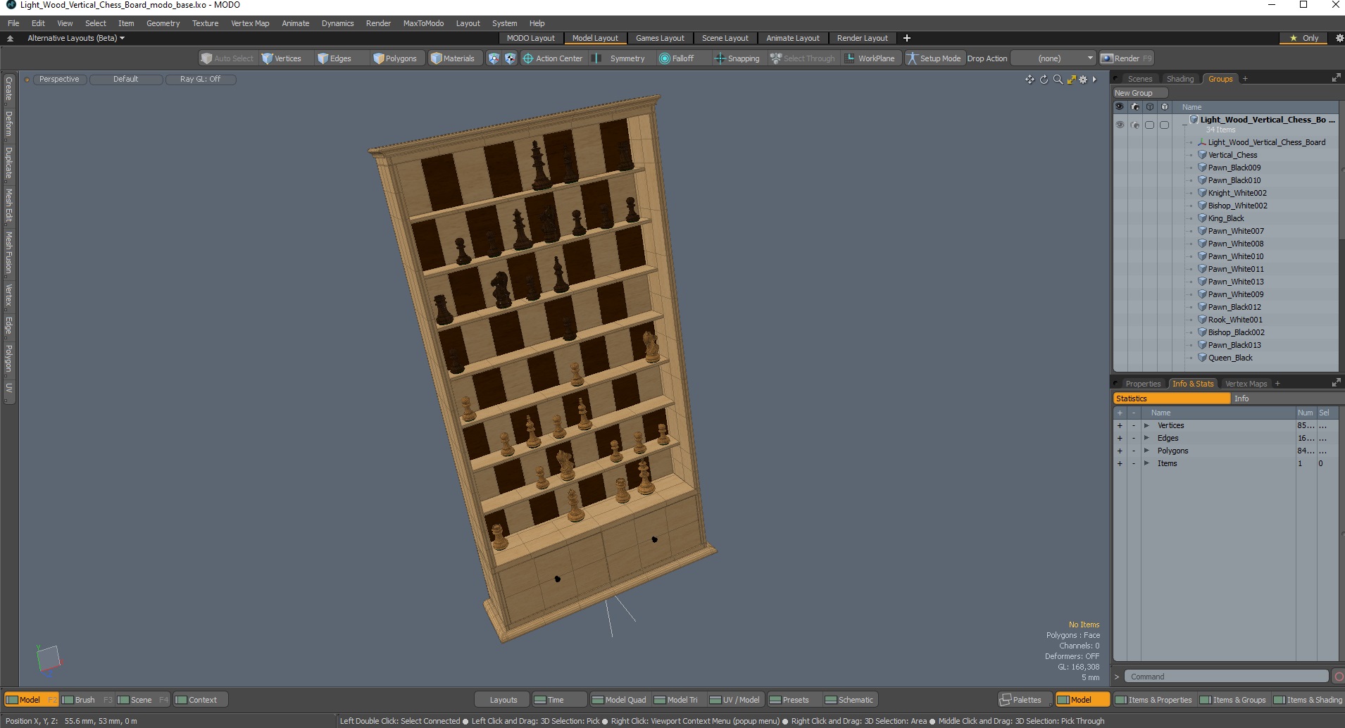 3D Light Wood Vertical Chess Board