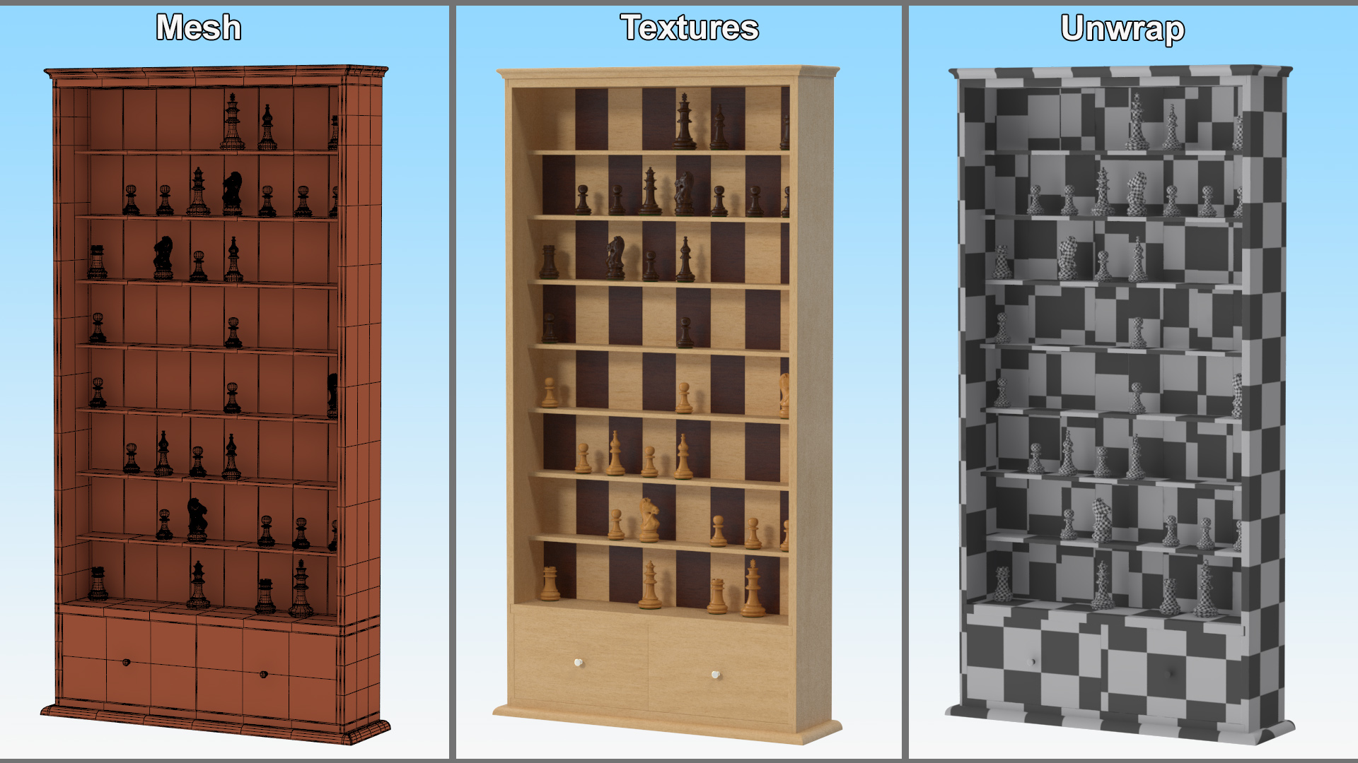 3D Light Wood Vertical Chess Board