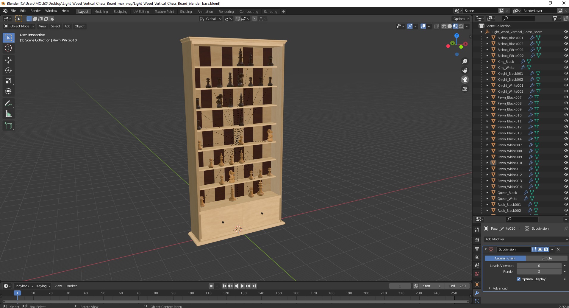 3D Light Wood Vertical Chess Board