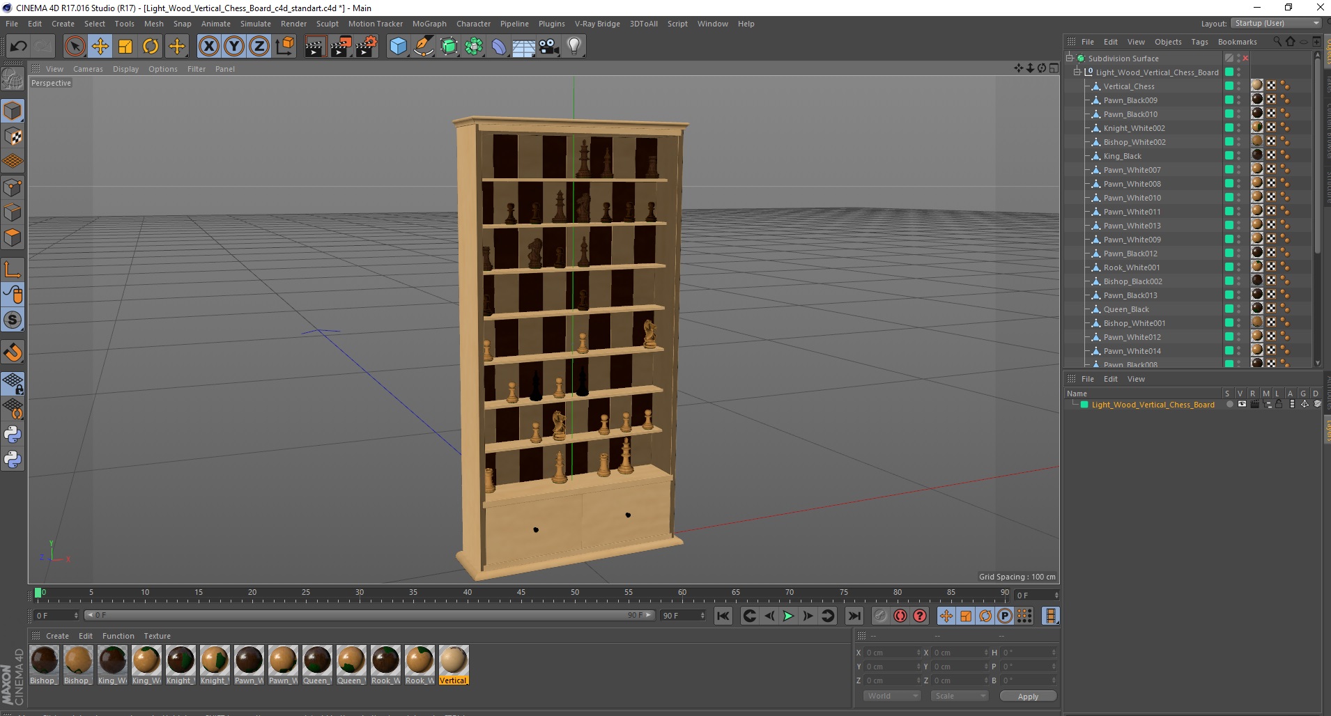 3D Light Wood Vertical Chess Board