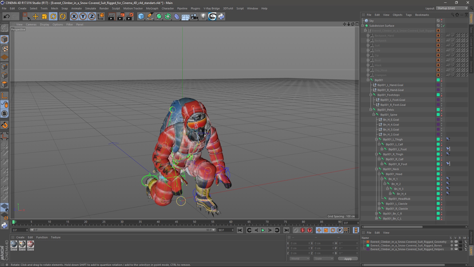 Everest Climber in a Snow-Covered Suit Rigged for Cinema 4D 3D model