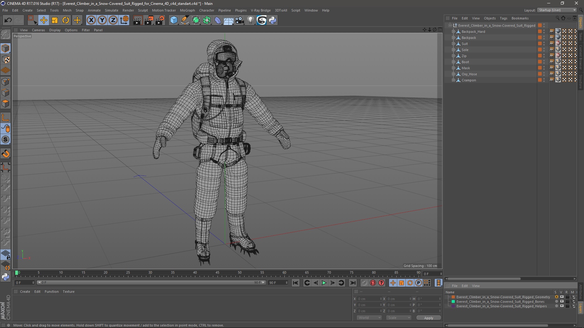 Everest Climber in a Snow-Covered Suit Rigged for Cinema 4D 3D model