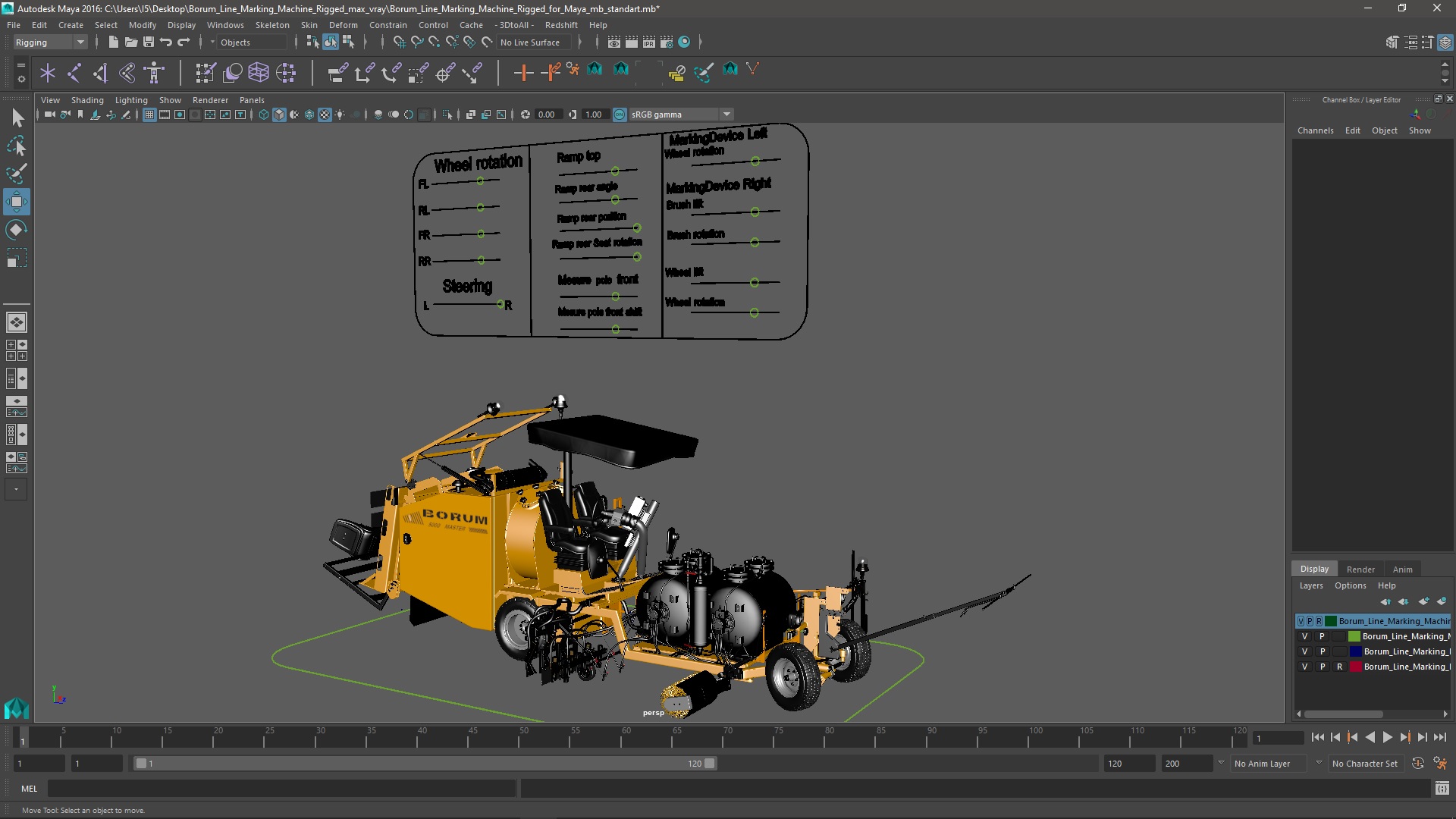 Borum Line Marking Machine Rigged for Maya 3D