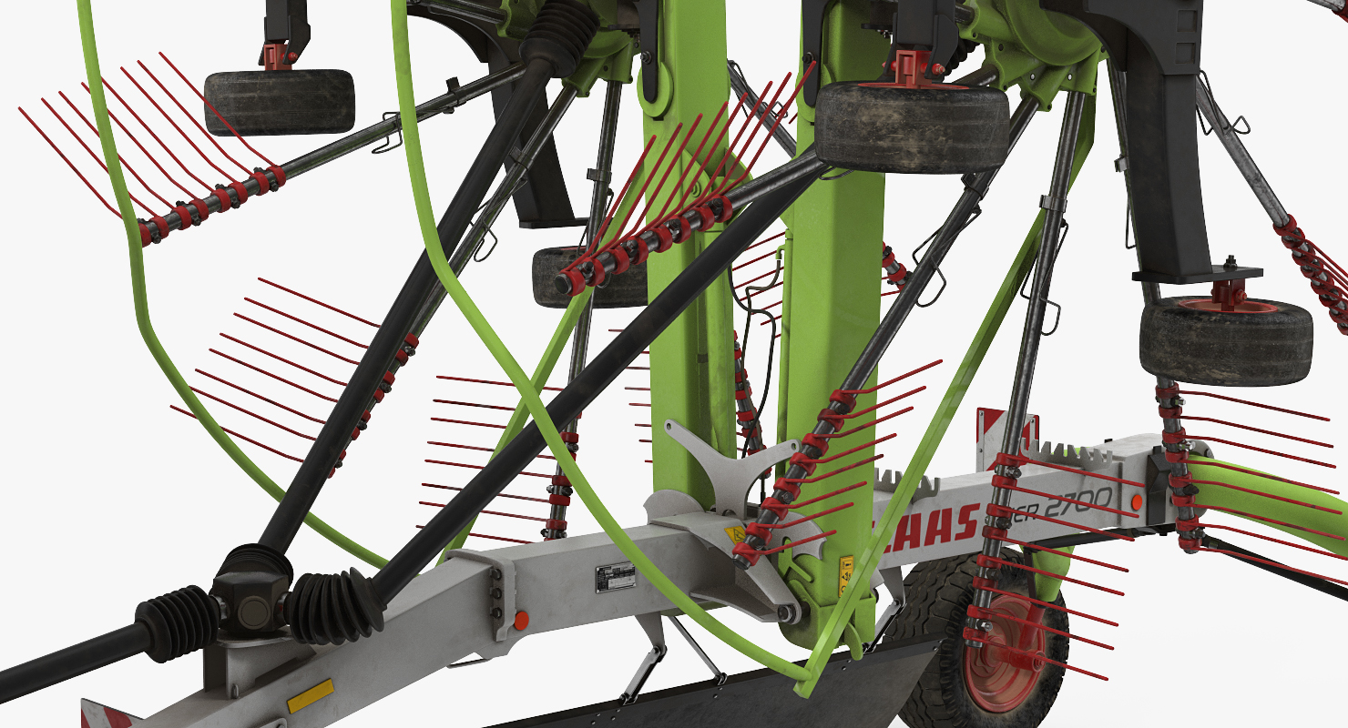 Tractor with Used Twin Rotor Rake Claas Liner 2700 Parked 3D