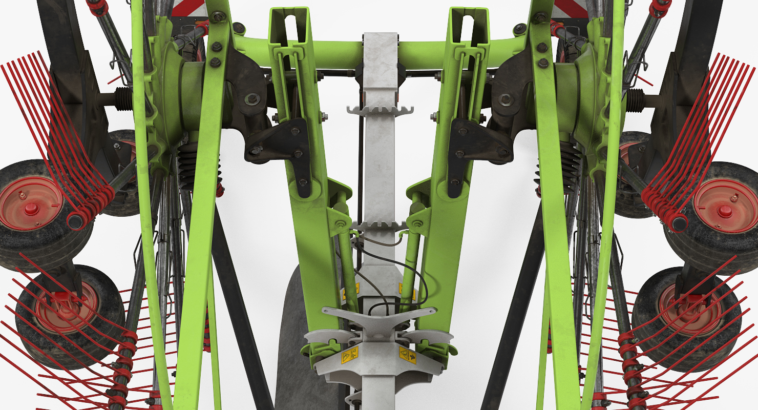 Tractor with Used Twin Rotor Rake Claas Liner 2700 Parked 3D