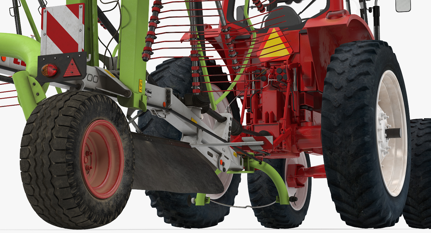Tractor with Used Twin Rotor Rake Claas Liner 2700 Parked 3D