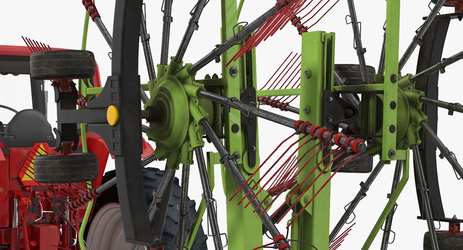 Tractor with Used Twin Rotor Rake Claas Liner 2700 Parked 3D
