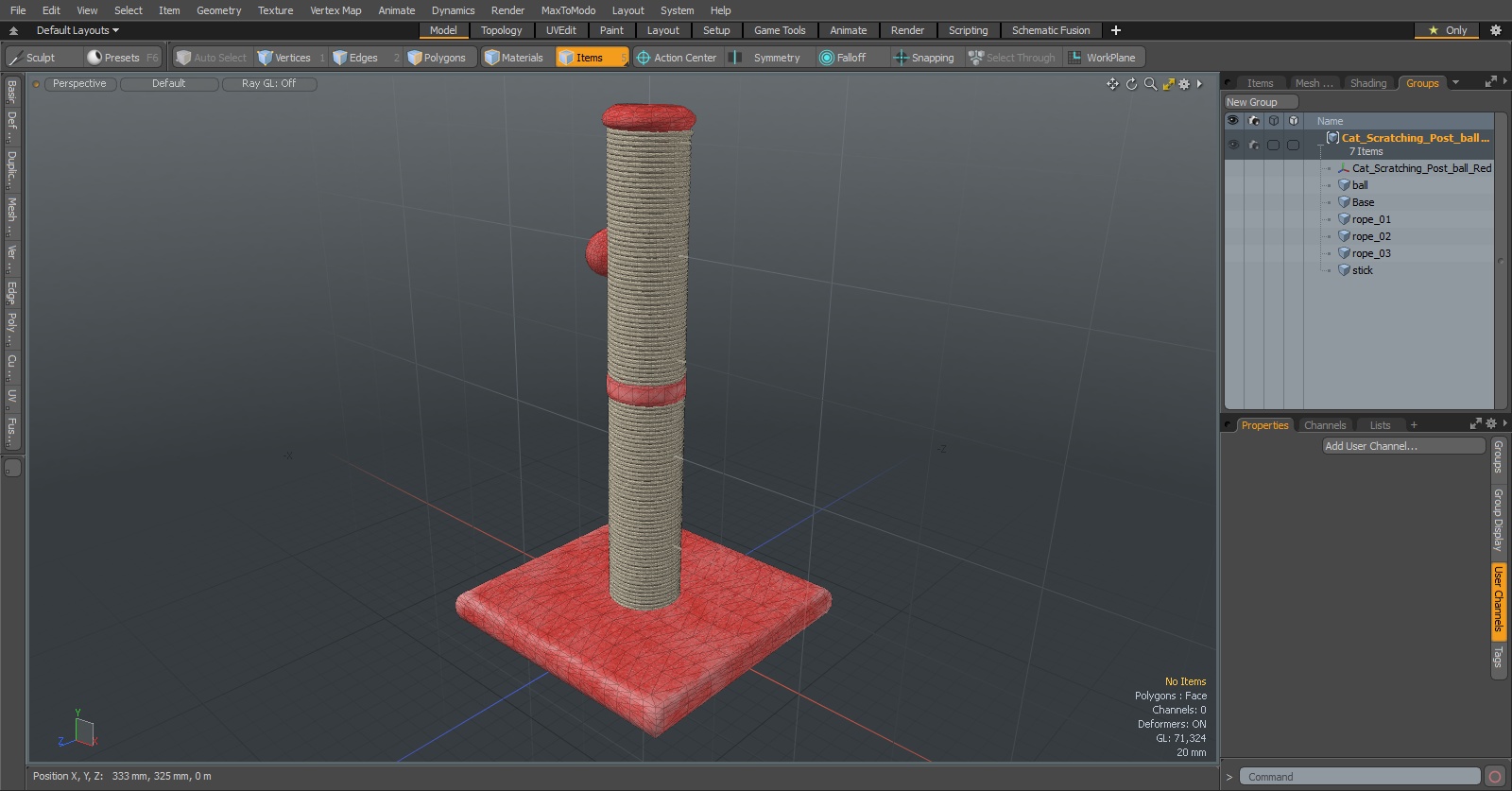 3D Cat Scratching Post Ball Red model