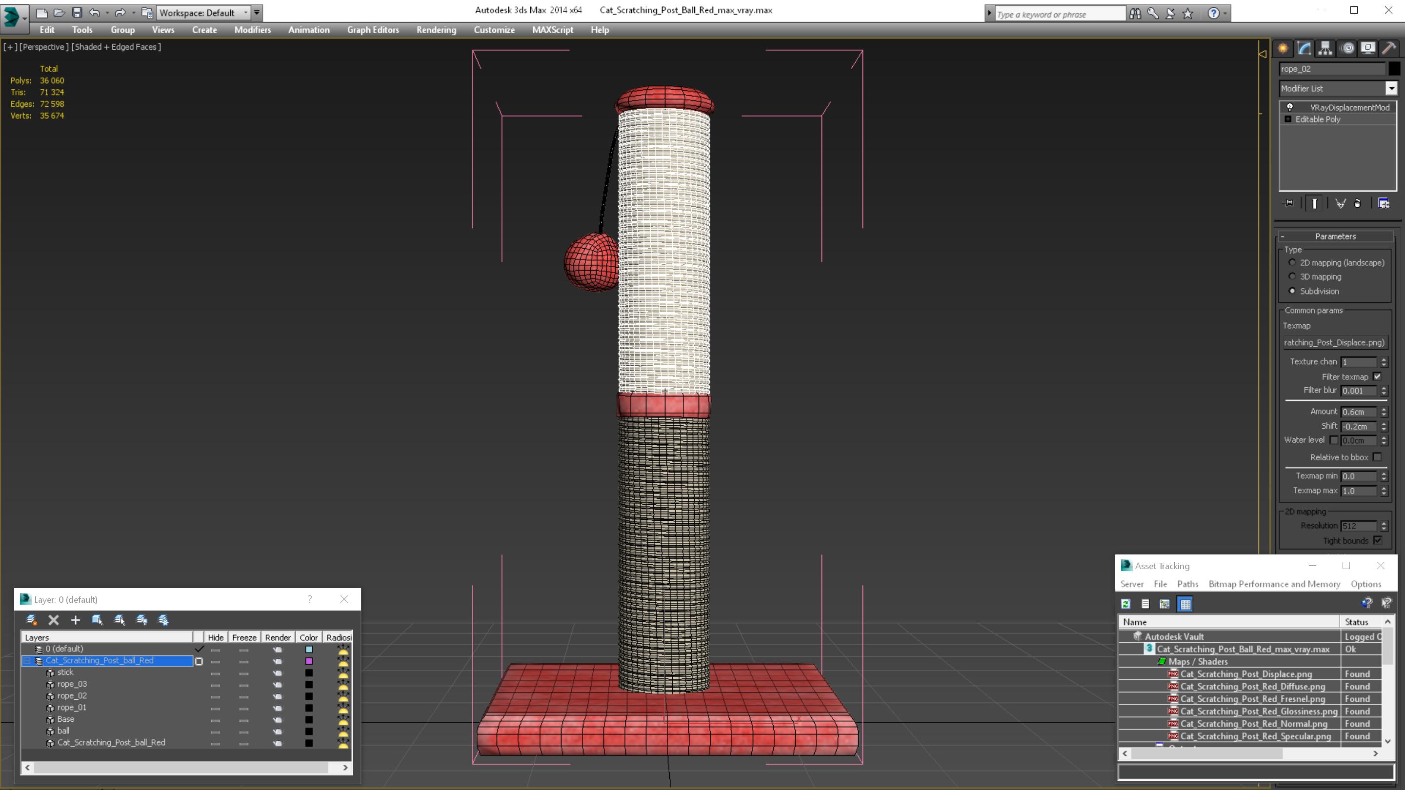 3D Cat Scratching Post Ball Red model