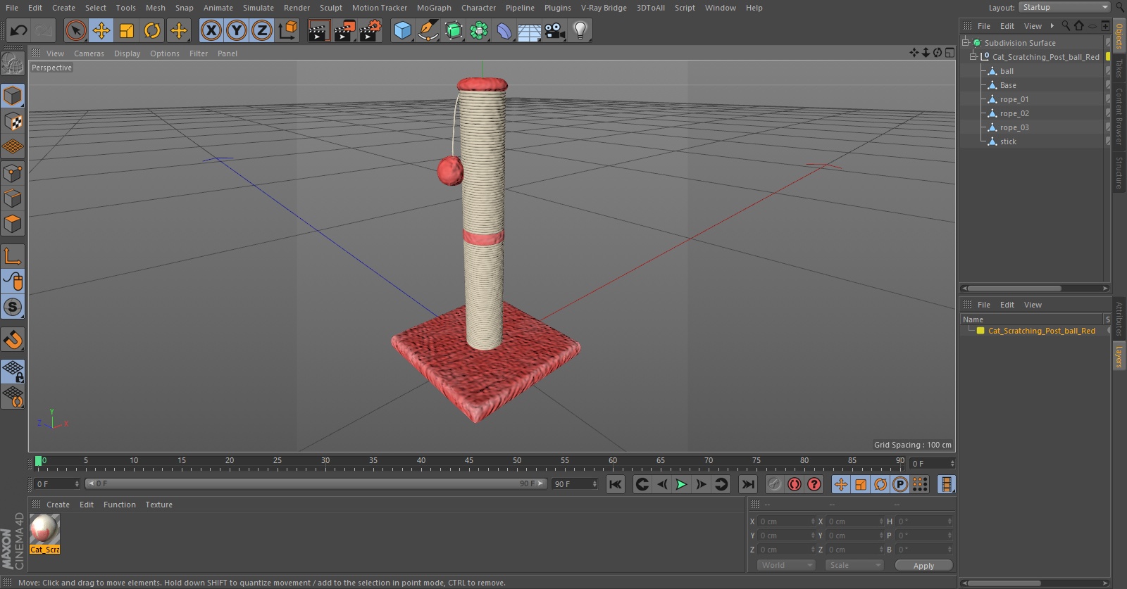 3D Cat Scratching Post Ball Red model