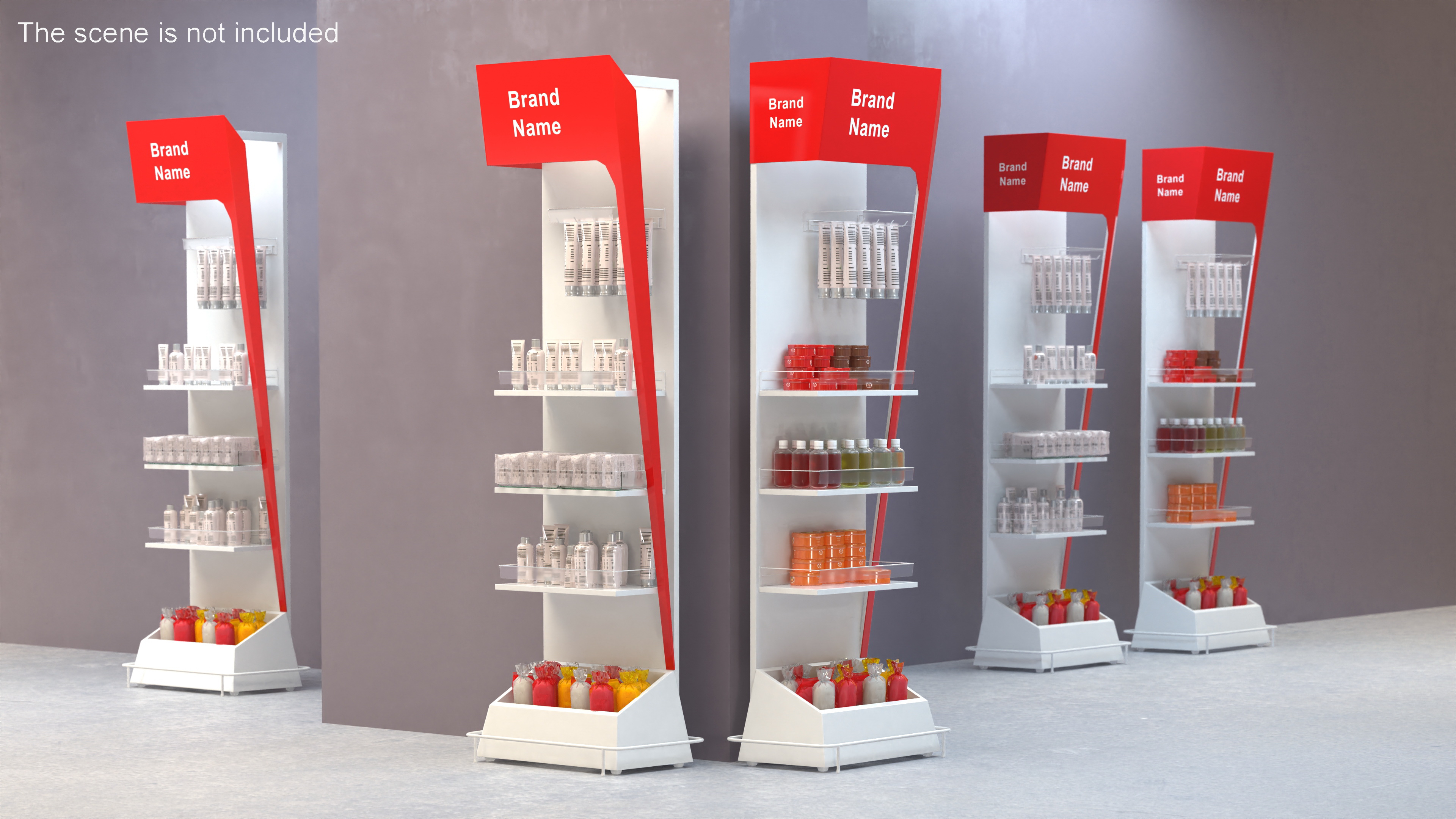 Retail White Red Display Stand Mockup 3D