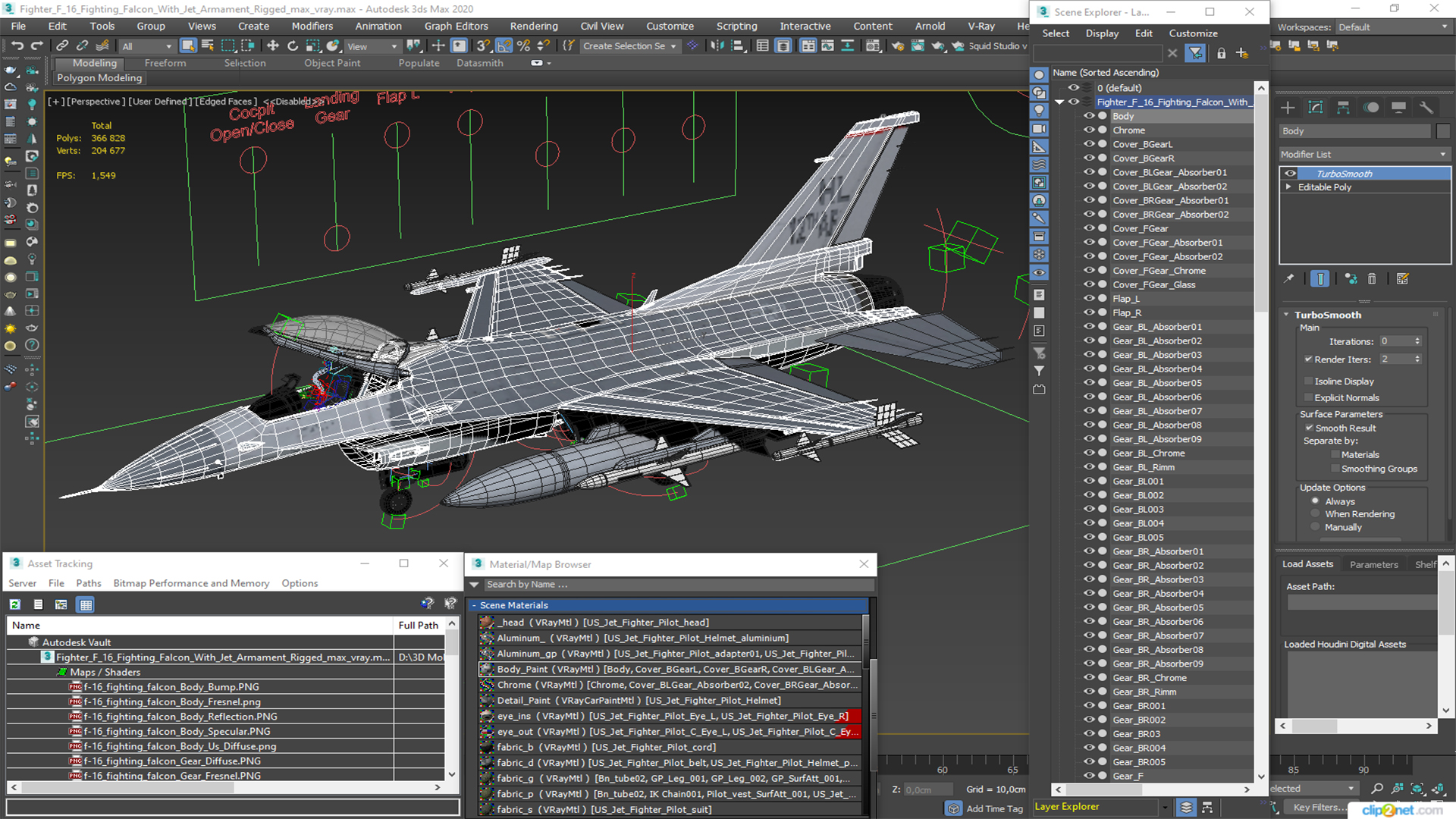 3D Fighter F 16 Fighting Falcon With Jet Armament Rigged model