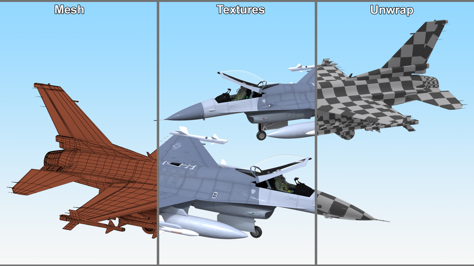 3D Fighter F 16 Fighting Falcon With Jet Armament Rigged model