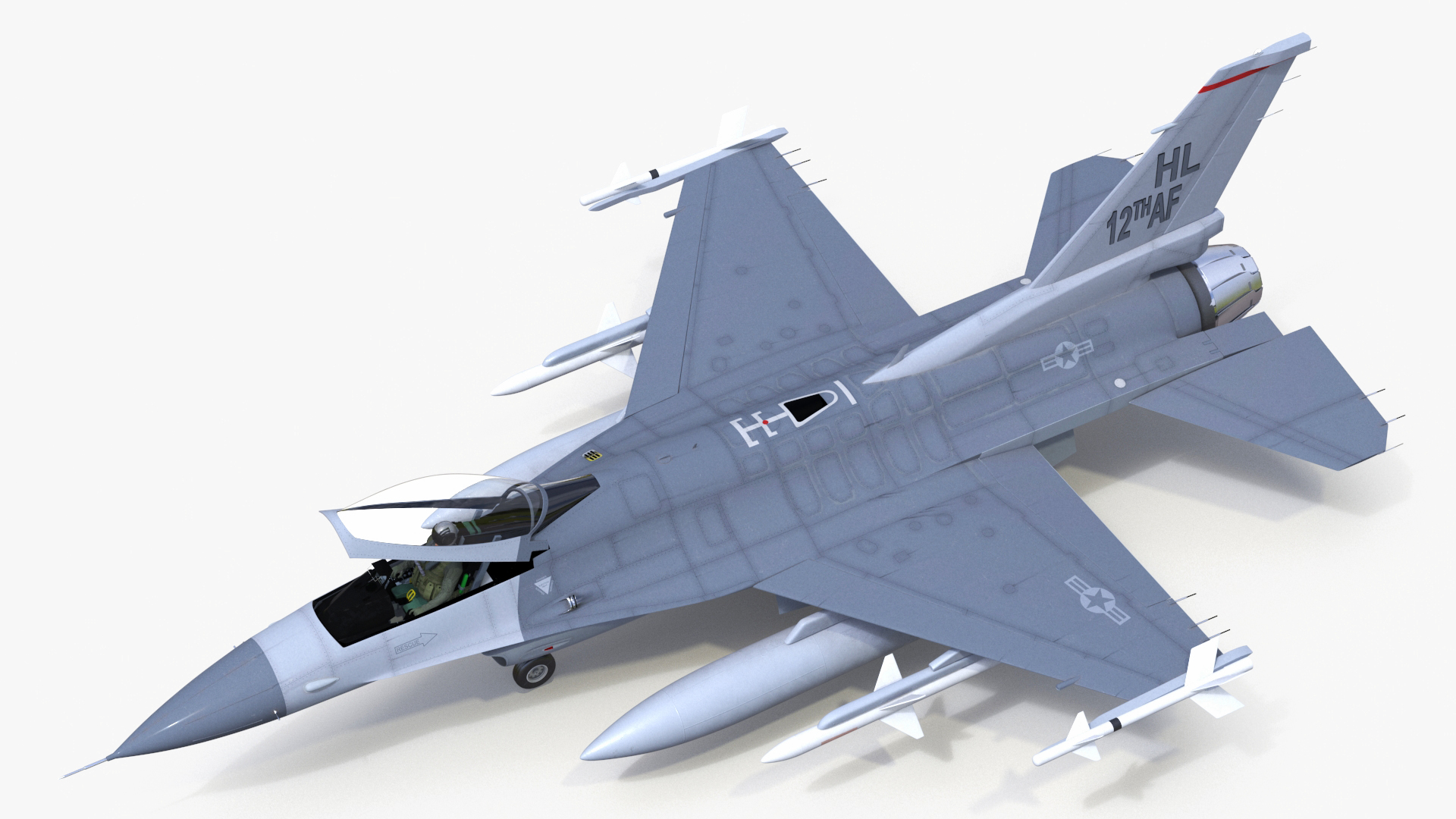 3D Fighter F 16 Fighting Falcon With Jet Armament Rigged model