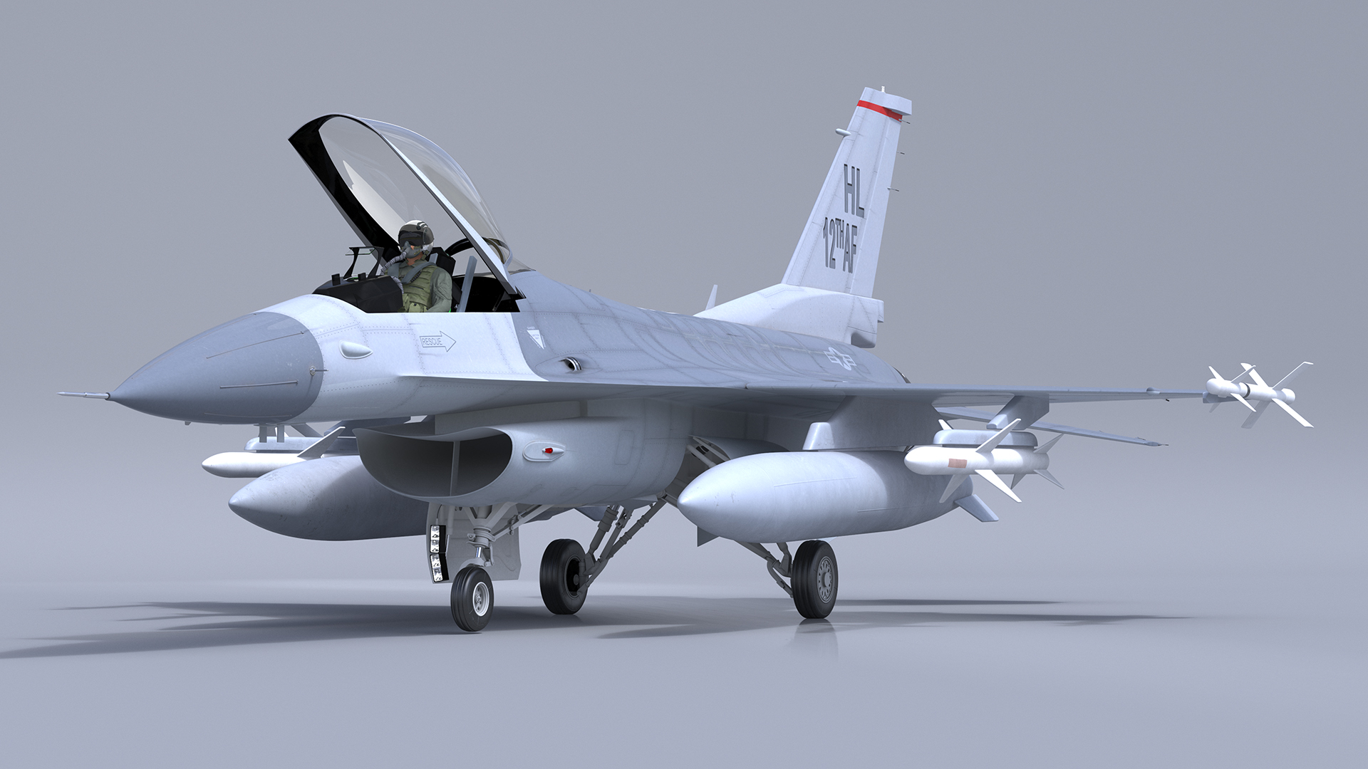 3D Fighter F 16 Fighting Falcon With Jet Armament Rigged model