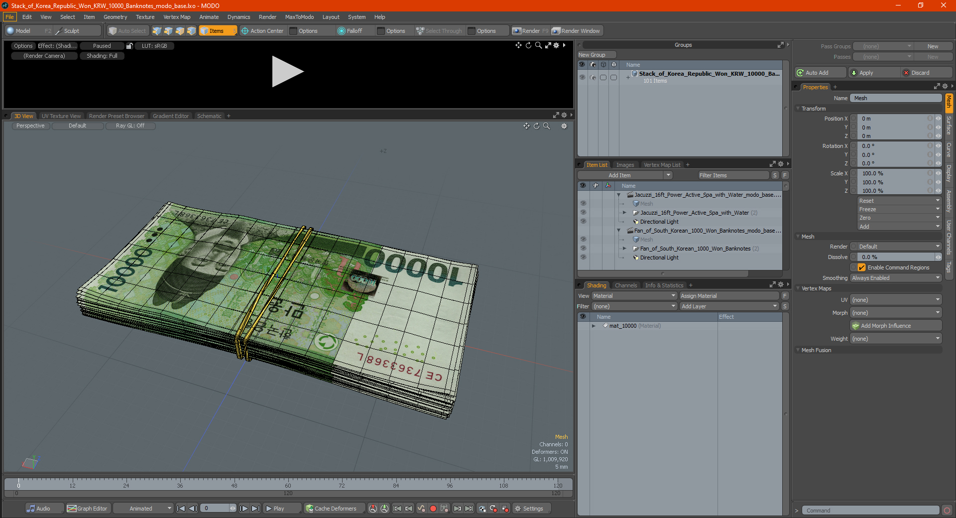 Stack of Korea Republic Won KRW 10000 Banknotes 3D