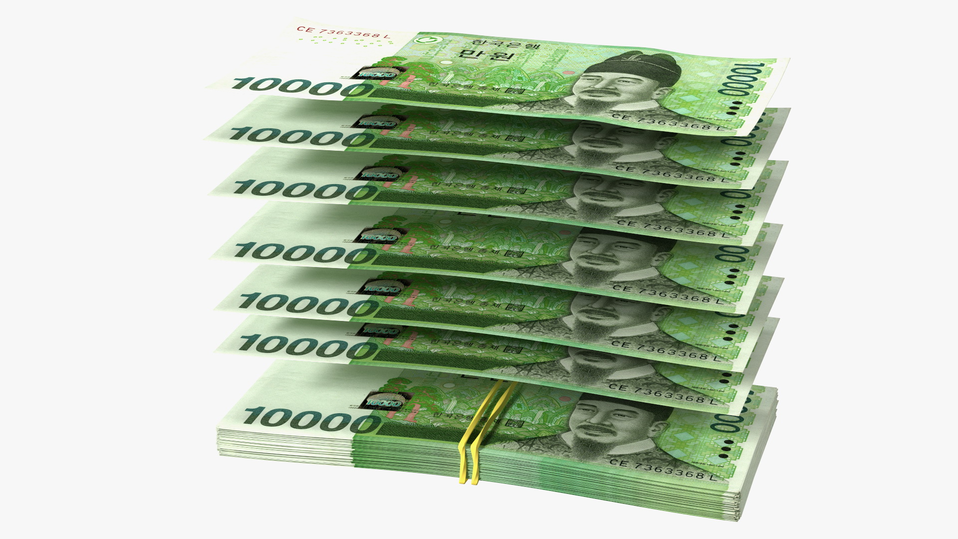 Stack of Korea Republic Won KRW 10000 Banknotes 3D