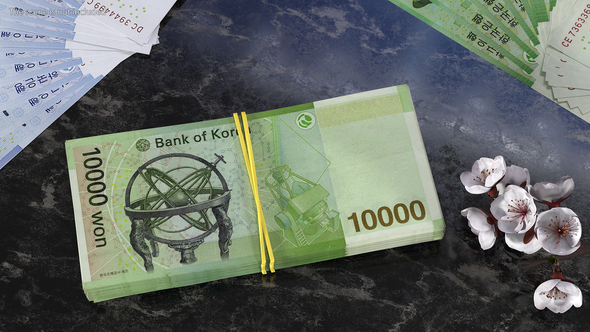 Stack of Korea Republic Won KRW 10000 Banknotes 3D