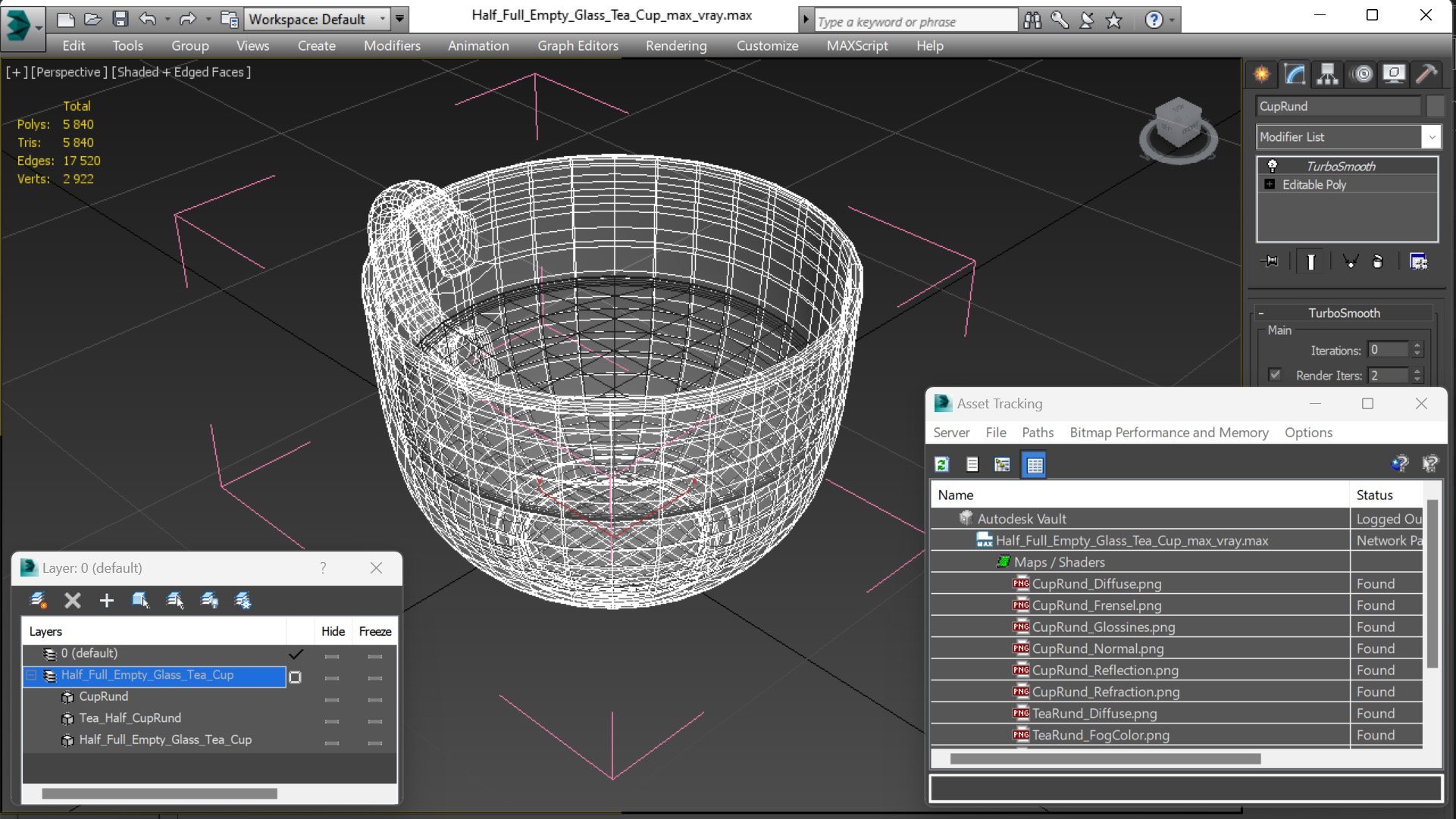 Half Full Empty Glass Tea Cup 3D model