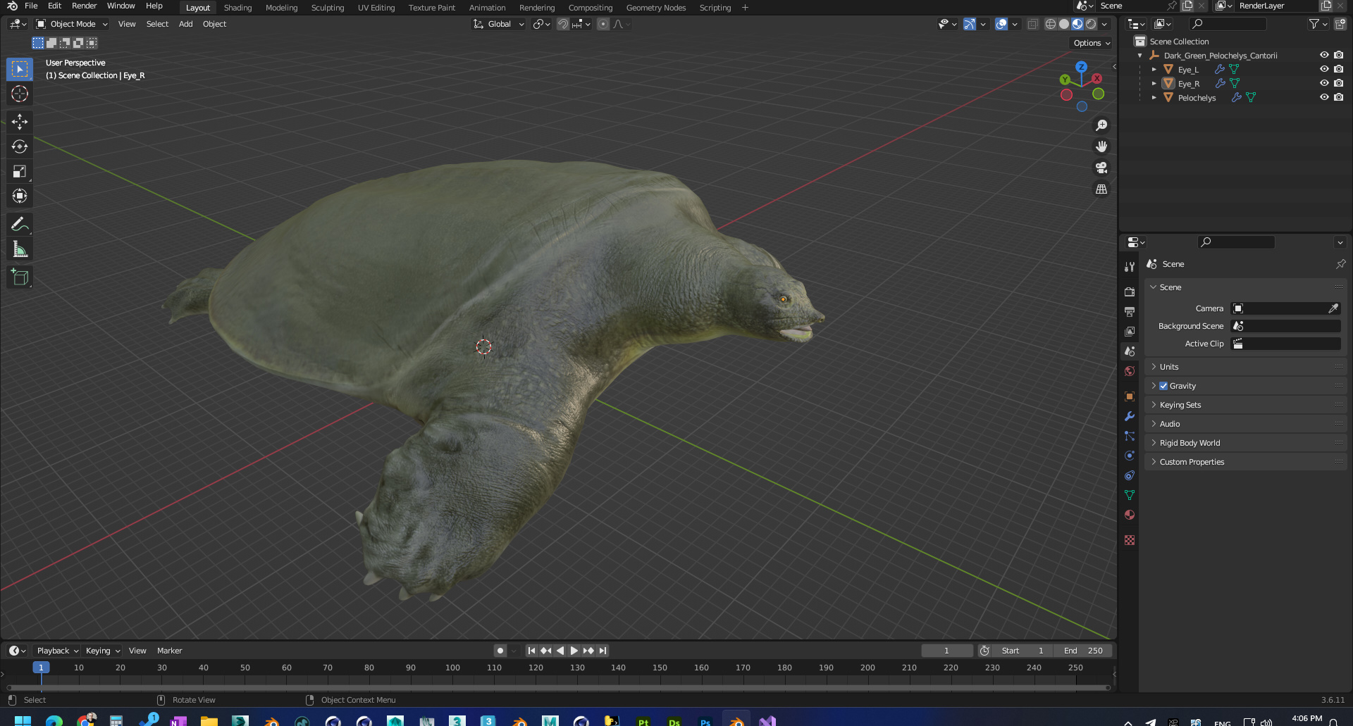 3D model Dark Green Pelochelys Cantorii