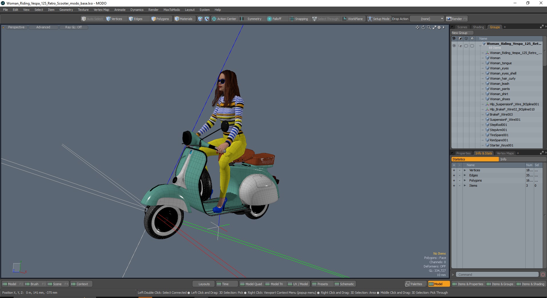 3D Woman Riding Vespa 125 Retro Scooter