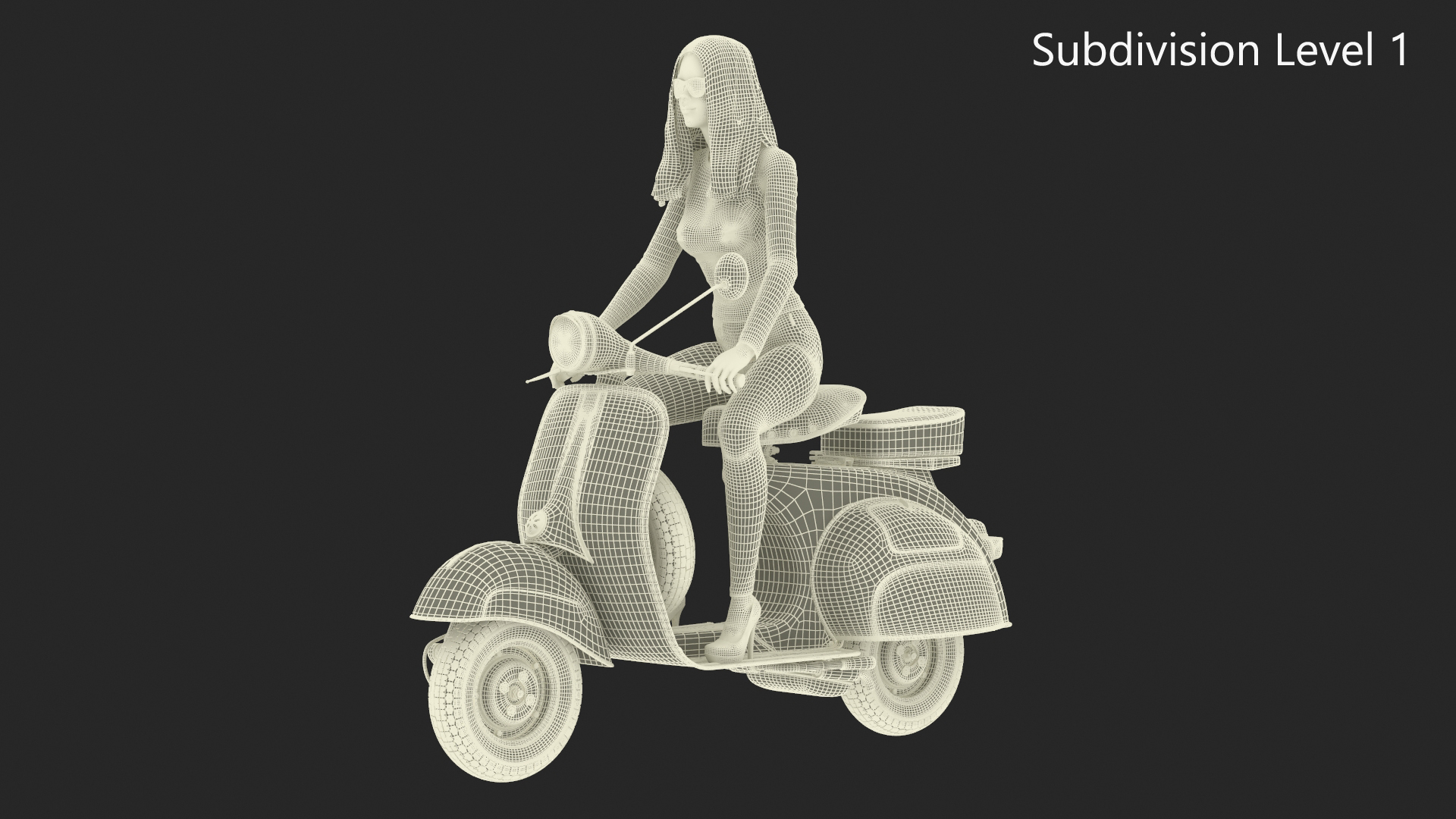 3D Woman Riding Vespa 125 Retro Scooter