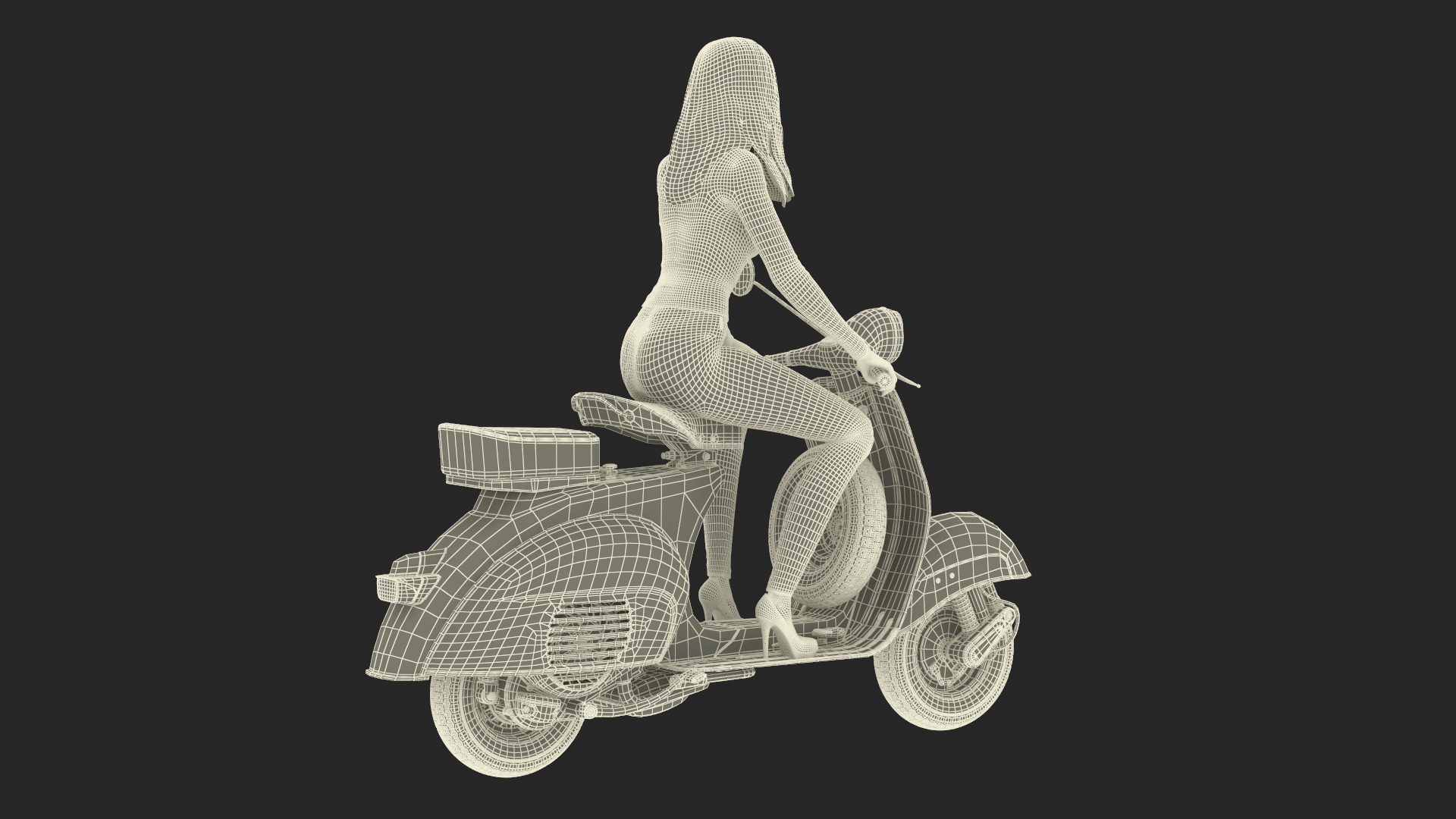 3D Woman Riding Vespa 125 Retro Scooter