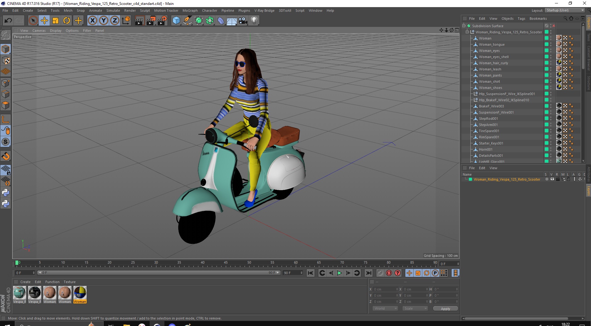 3D Woman Riding Vespa 125 Retro Scooter