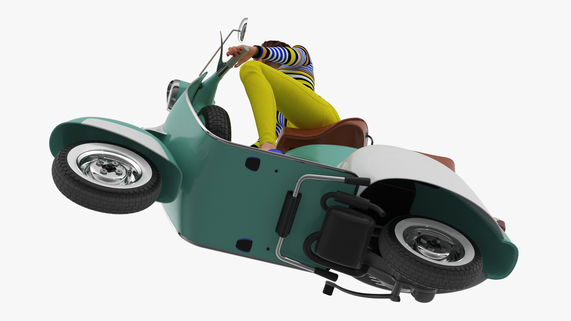 3D Woman Riding Vespa 125 Retro Scooter