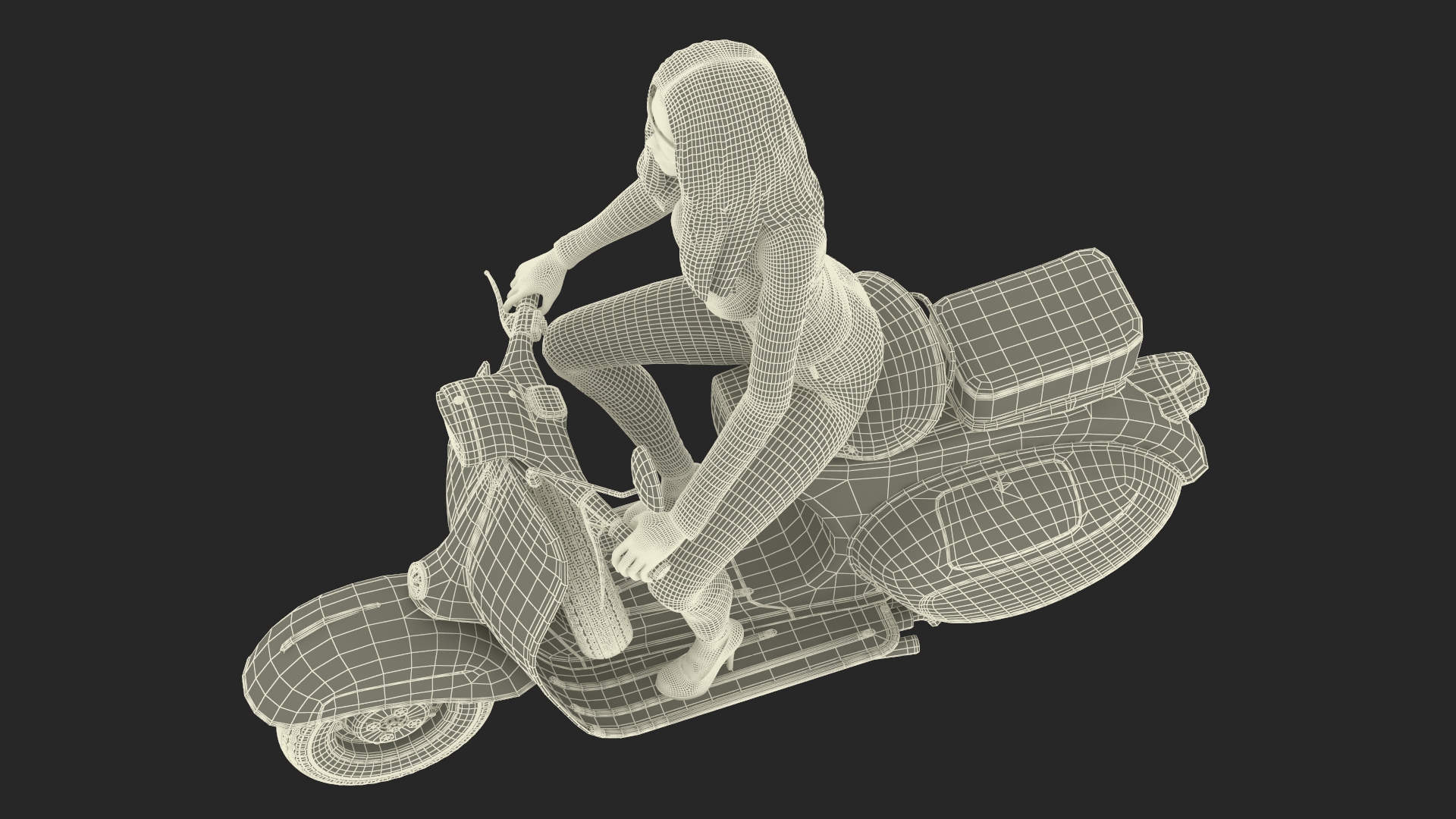 3D Woman Riding Vespa 125 Retro Scooter