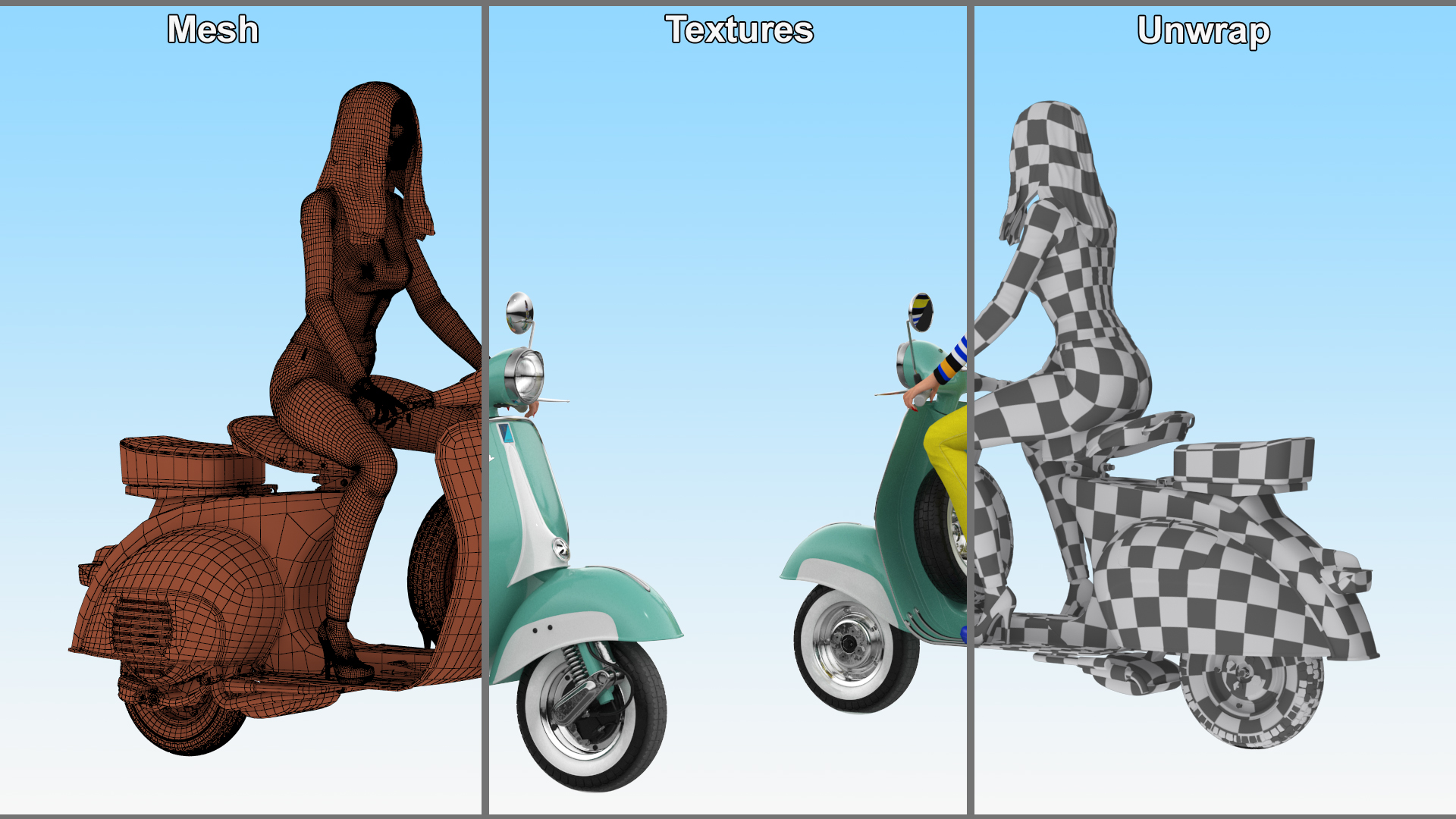 3D Woman Riding Vespa 125 Retro Scooter