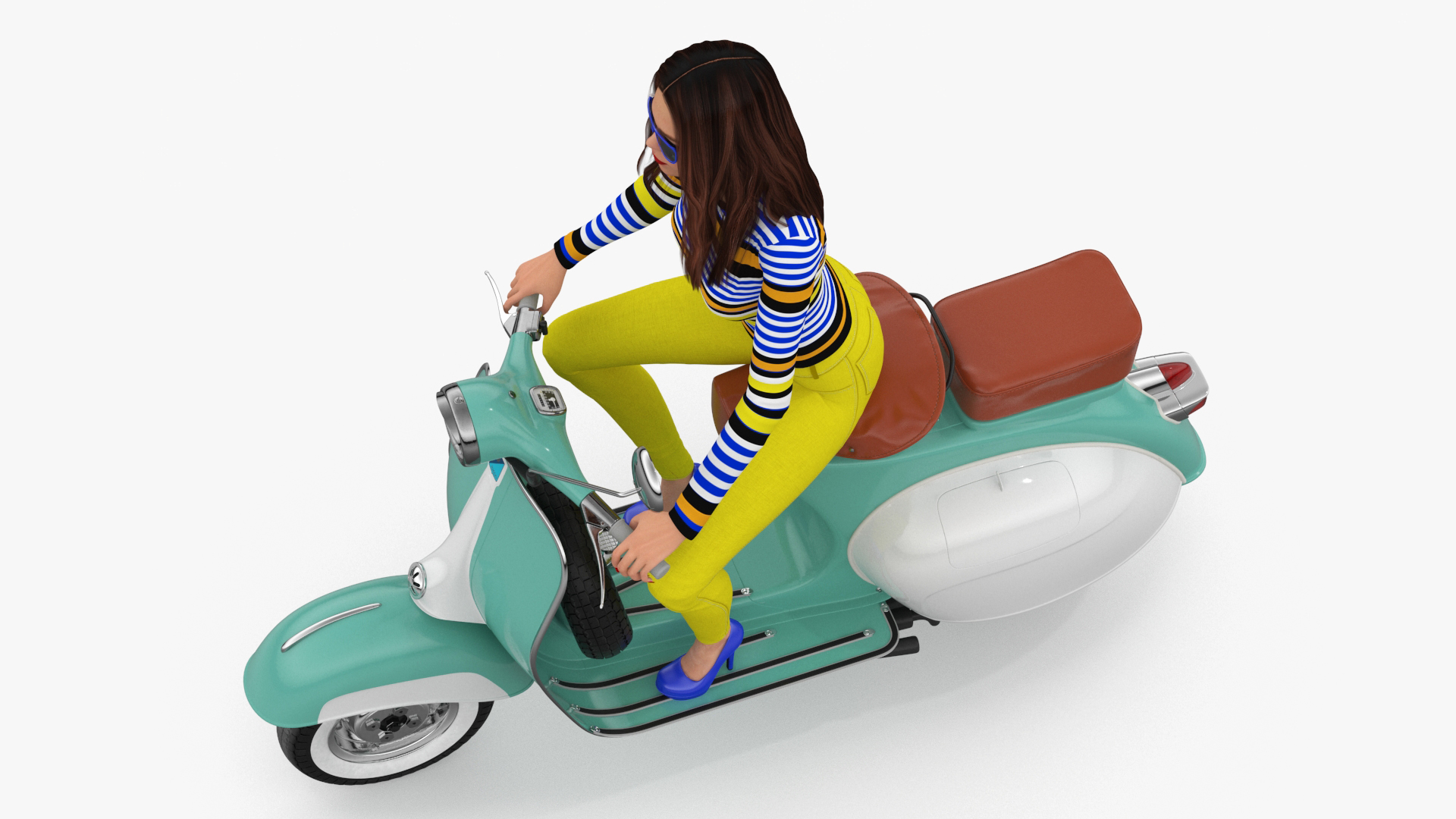 3D Woman Riding Vespa 125 Retro Scooter