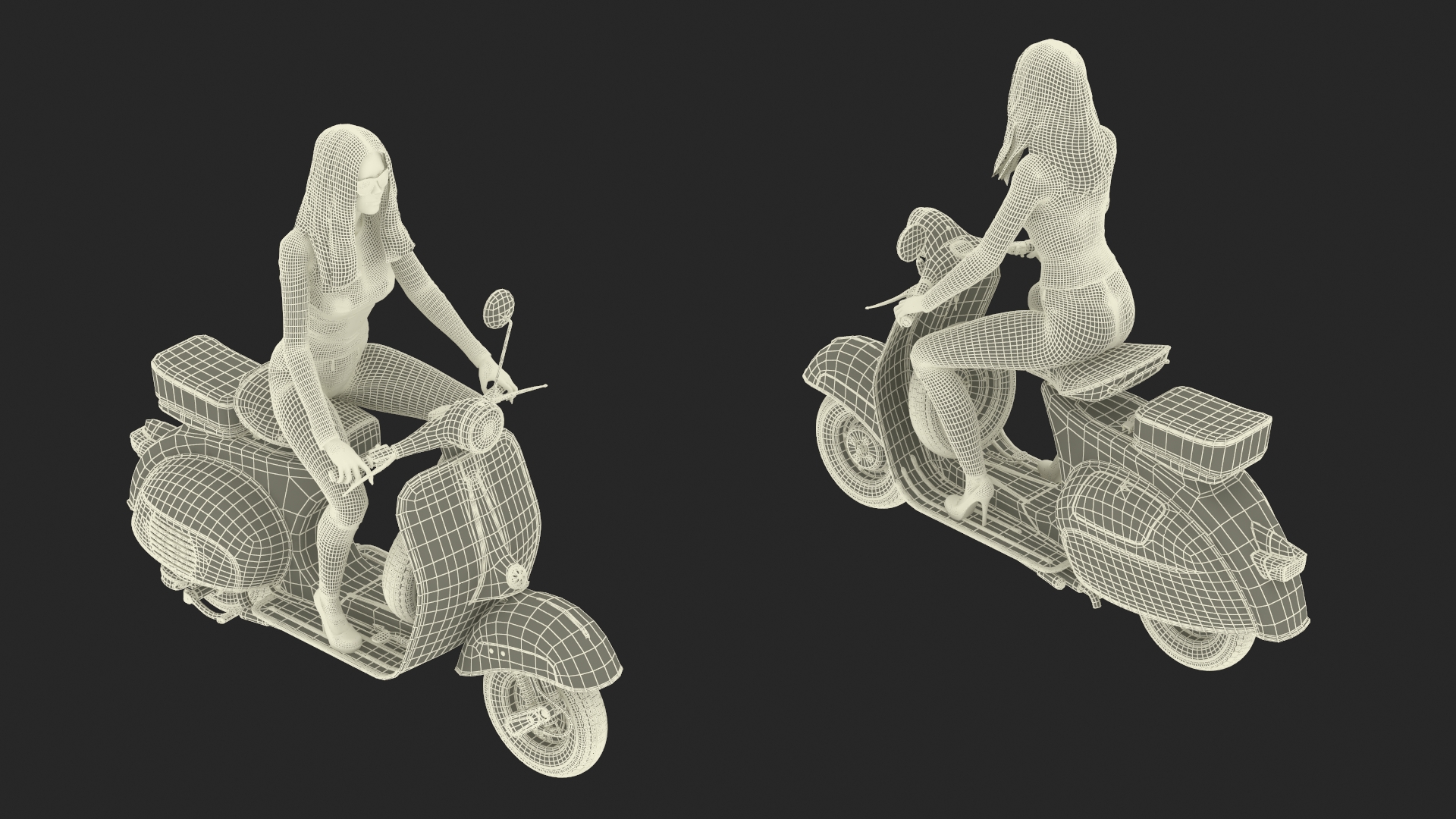 3D Woman Riding Vespa 125 Retro Scooter