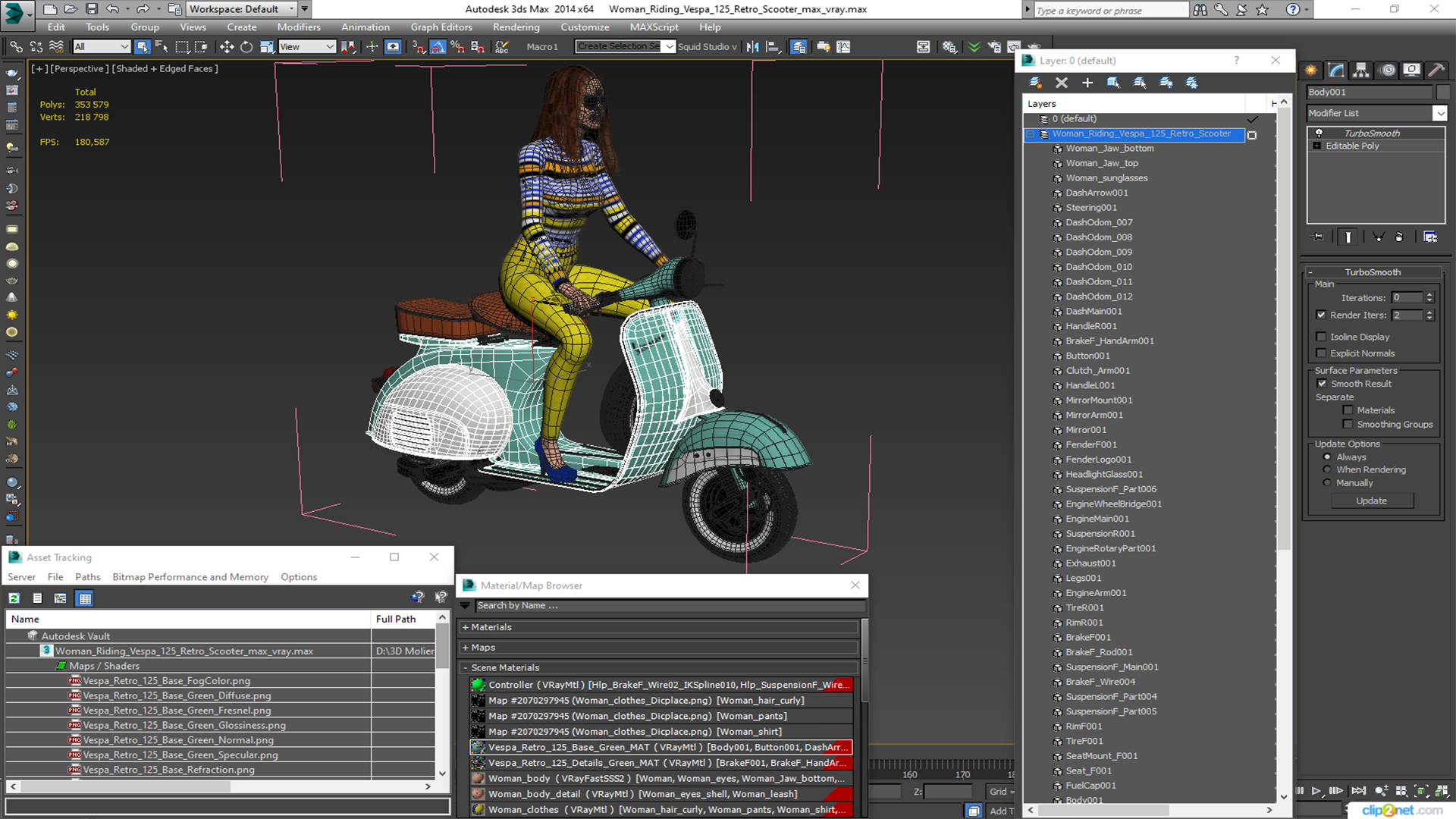 3D Woman Riding Vespa 125 Retro Scooter