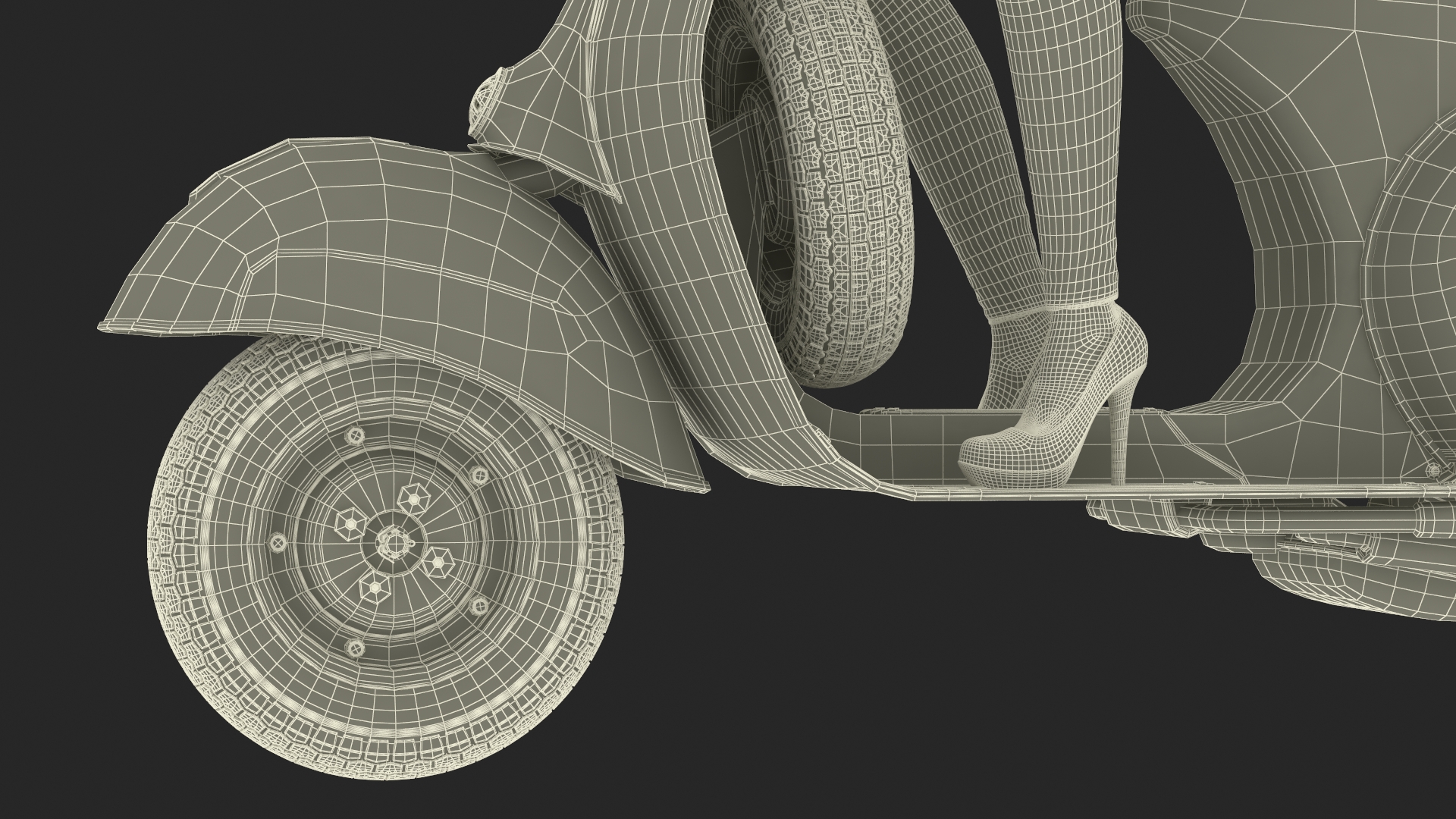 3D Woman Riding Vespa 125 Retro Scooter