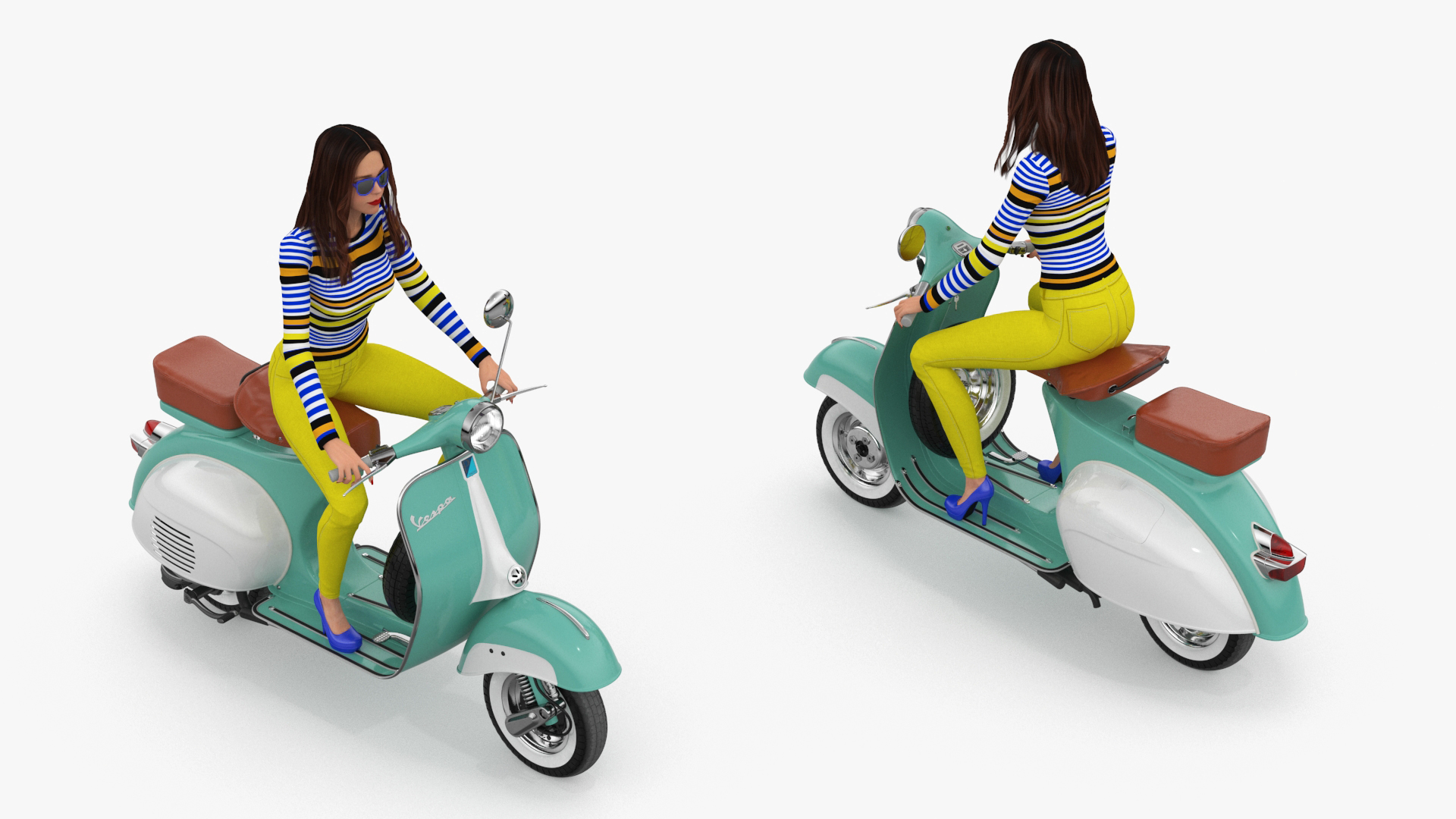 3D Woman Riding Vespa 125 Retro Scooter