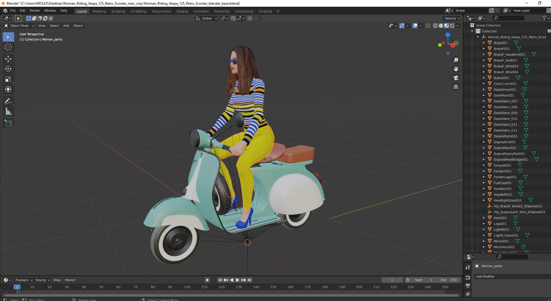 3D Woman Riding Vespa 125 Retro Scooter
