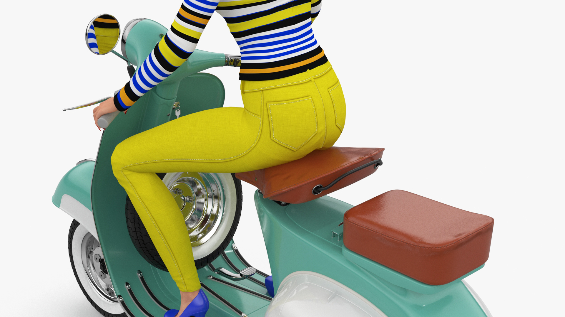 3D Woman Riding Vespa 125 Retro Scooter