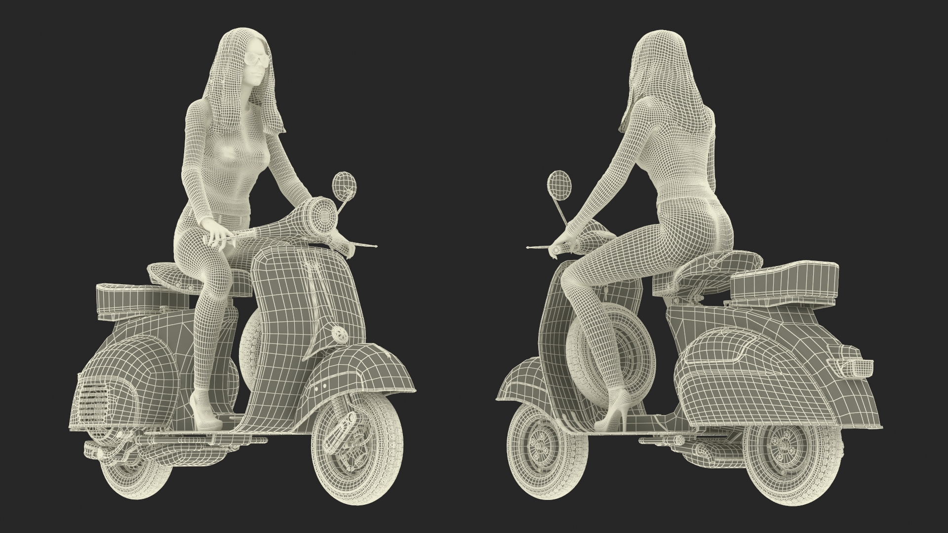 3D Woman Riding Vespa 125 Retro Scooter