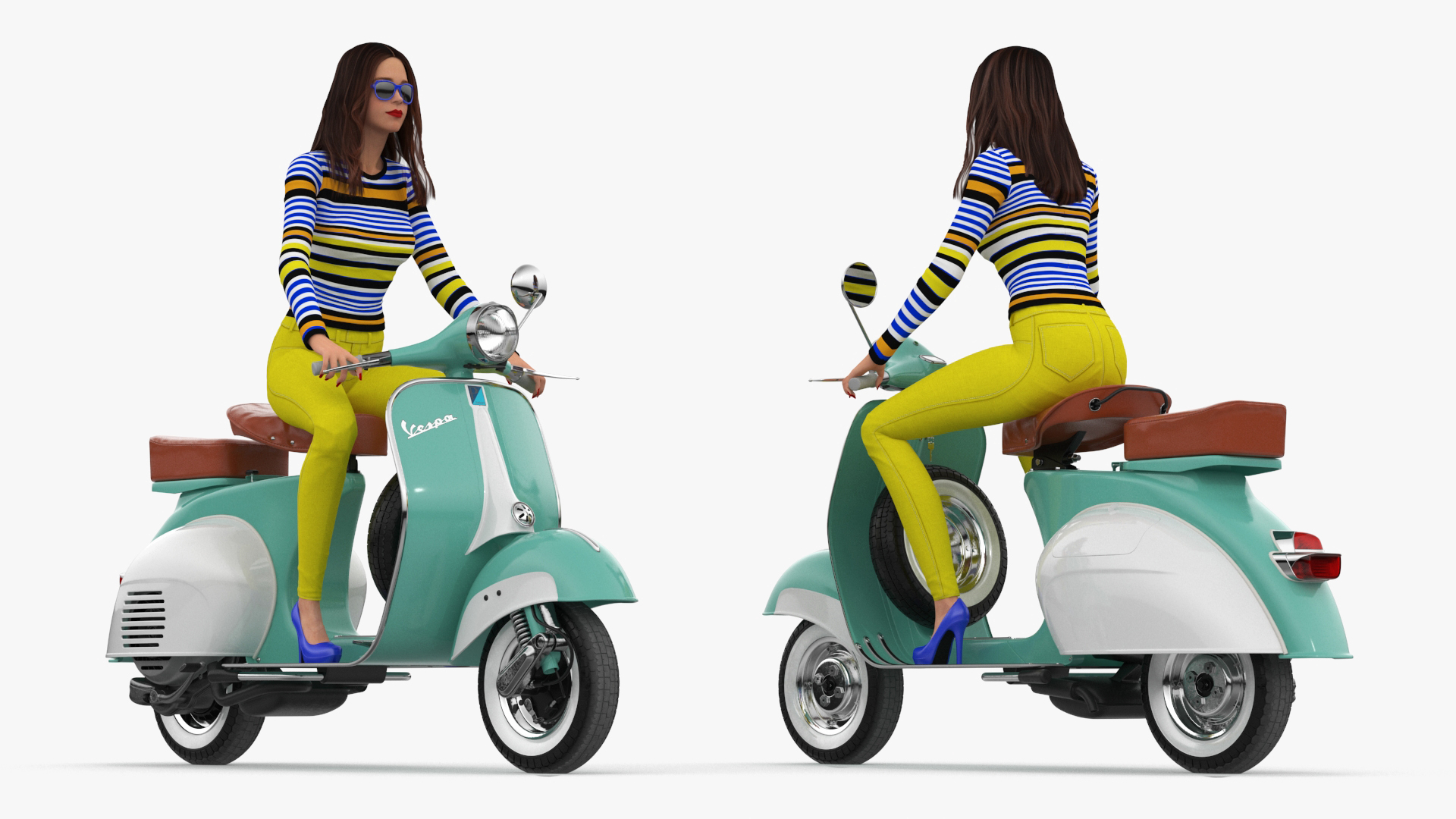 3D Woman Riding Vespa 125 Retro Scooter