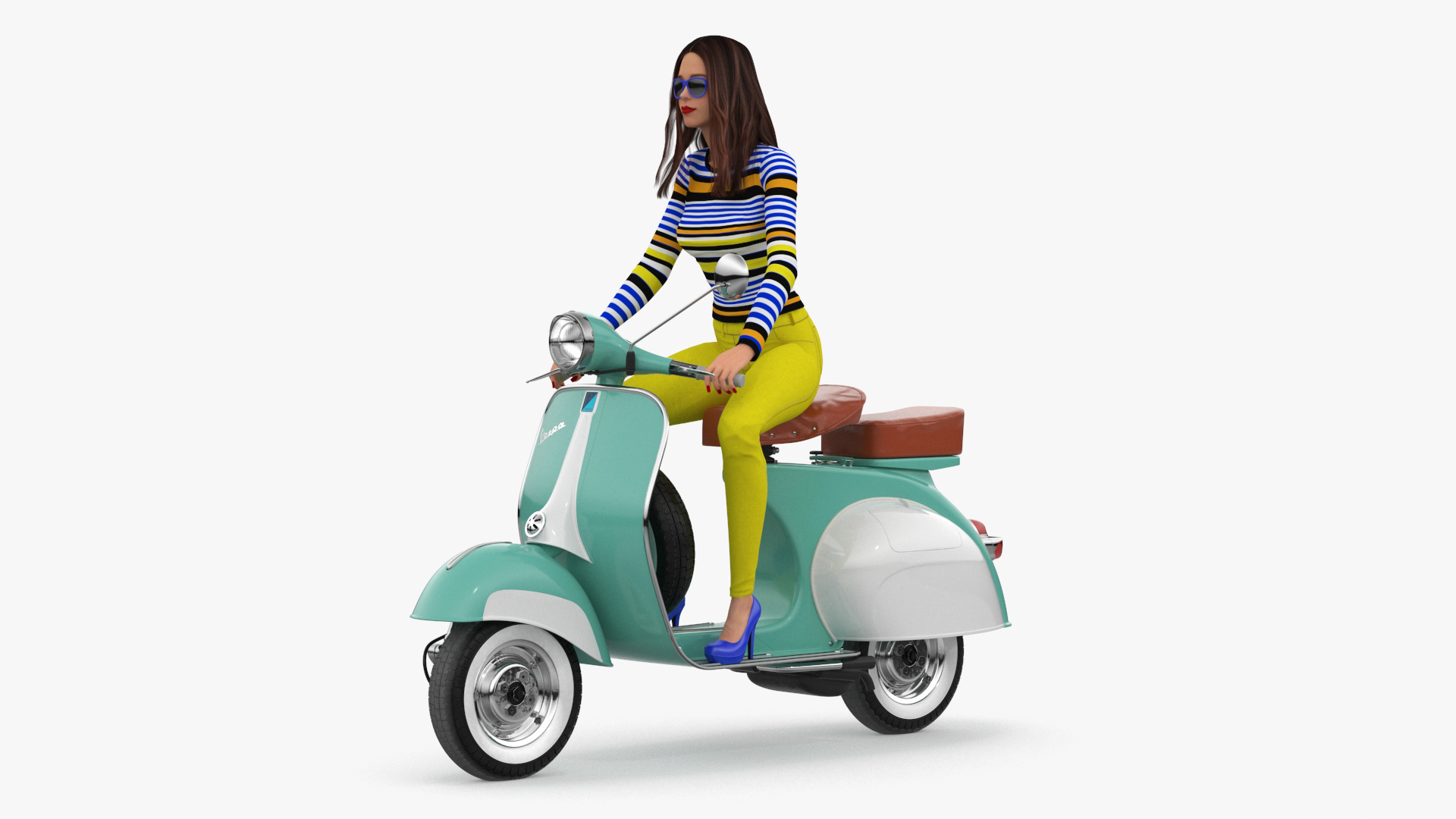 3D Woman Riding Vespa 125 Retro Scooter